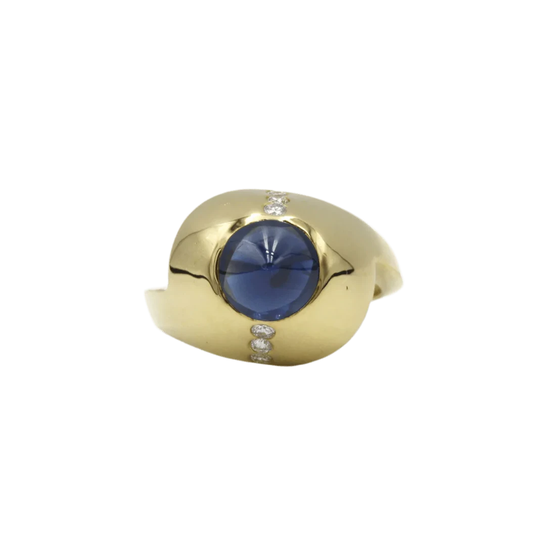 Ring Dome in yellow gold, sapphire and diamonds