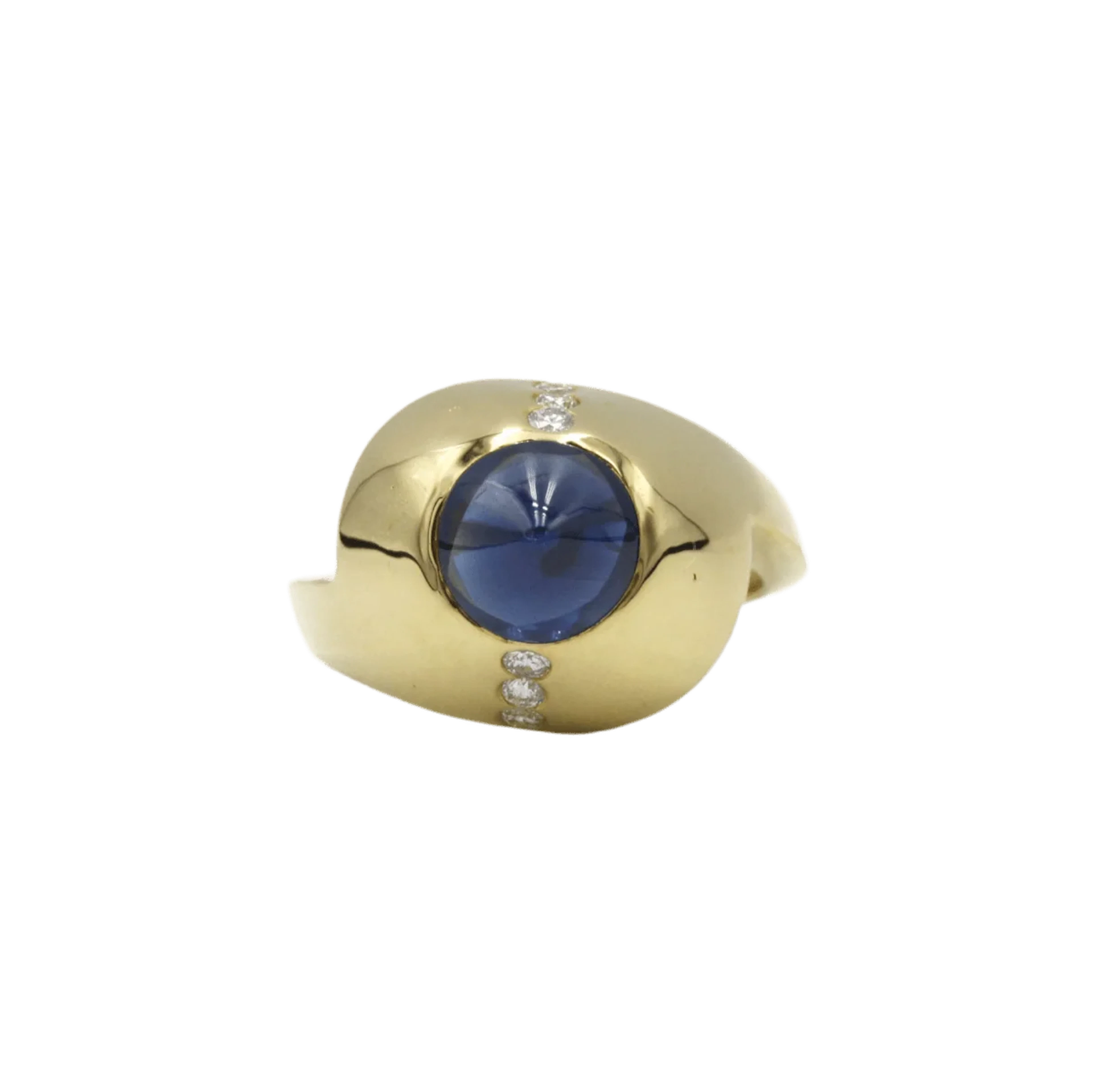 Ring Dome in yellow gold, sapphire and diamonds