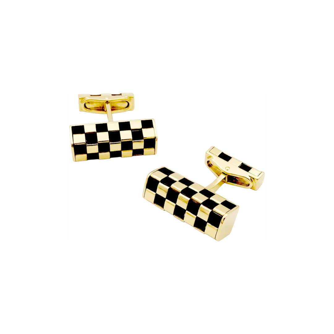 Boutons de manchette VAN CLEEF & ARPELS "Damier" en or jaune et bois