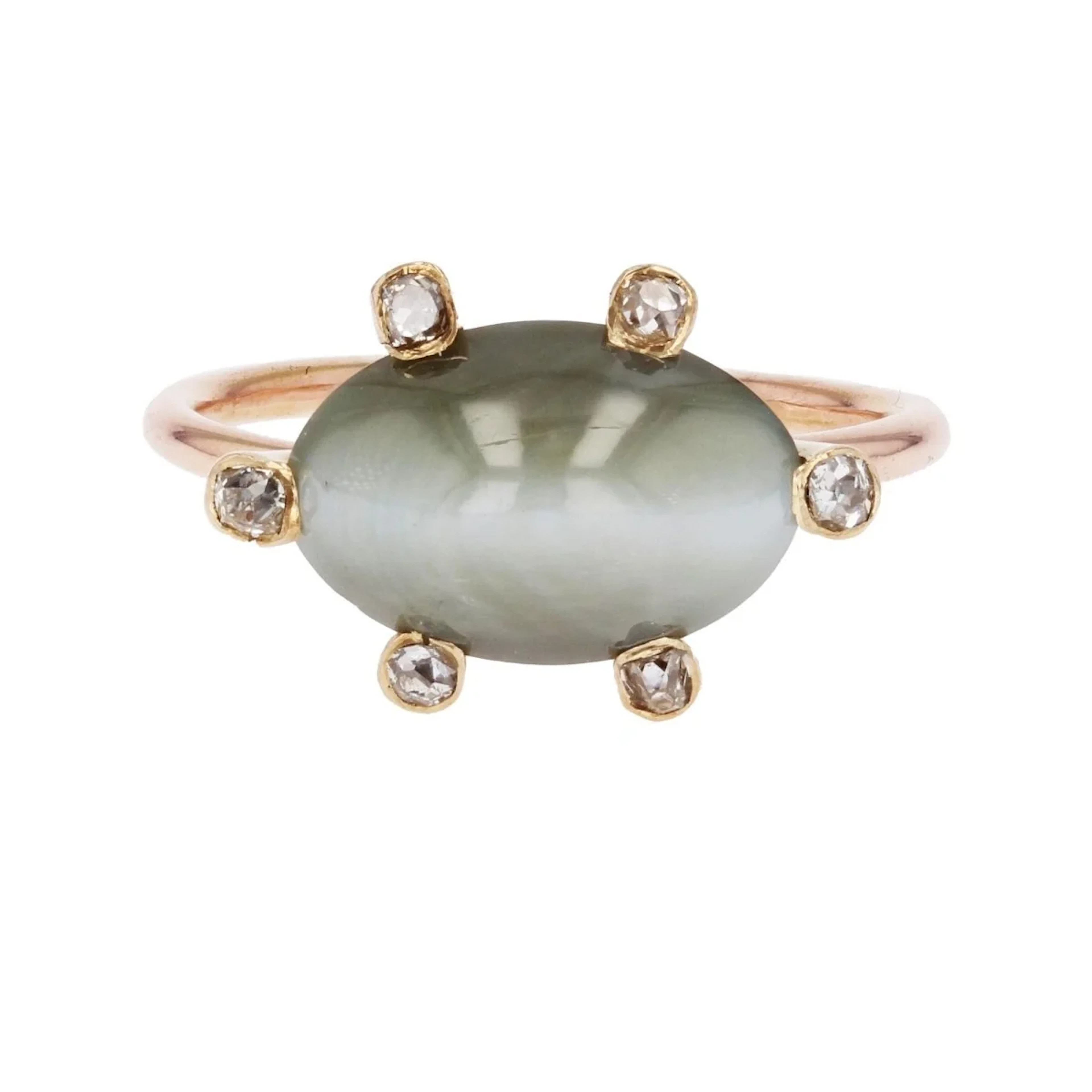 Cocktail ring in rose gold, chrysoberyl and diamonds