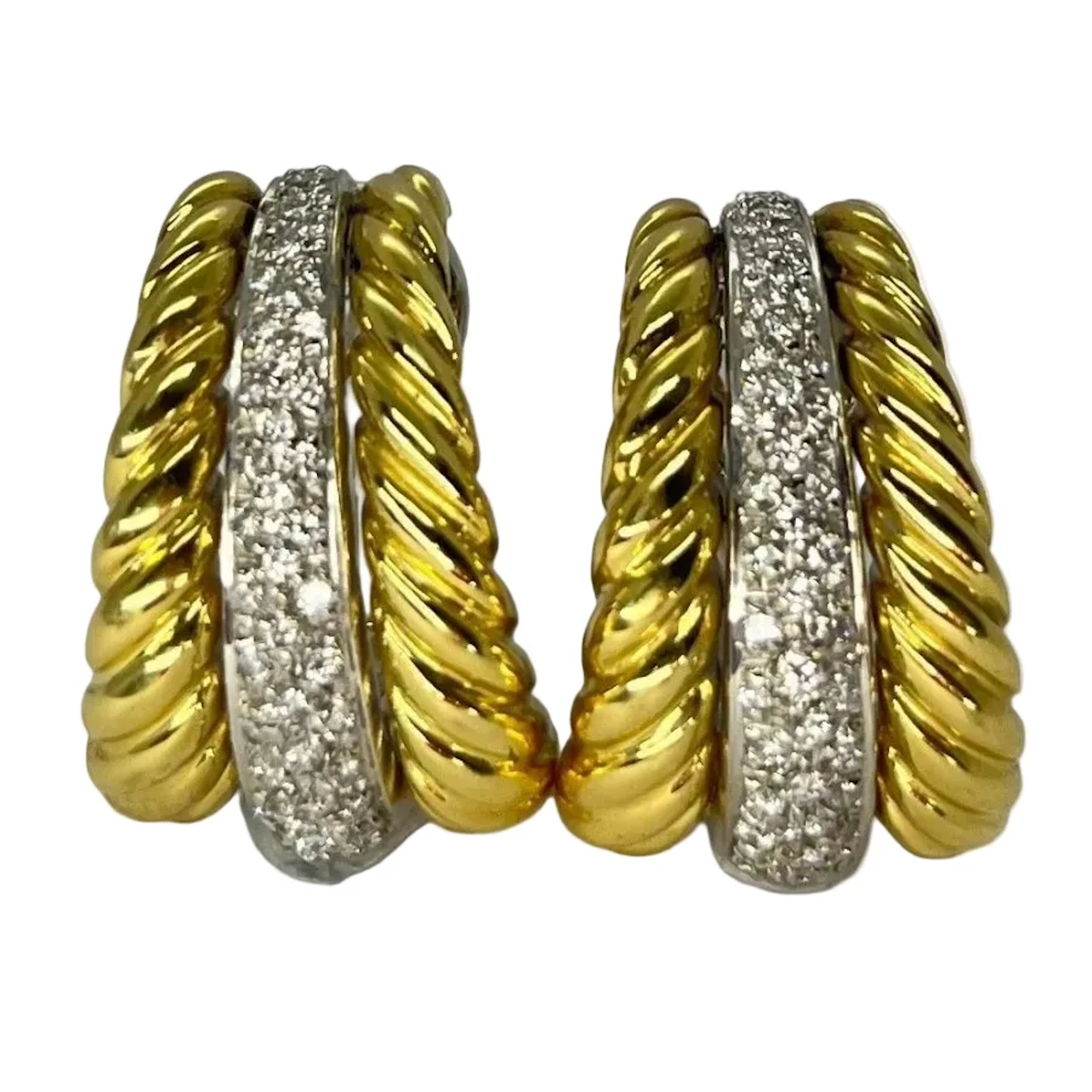 Clip-on earrings in yellow gold, white gold and diamonds