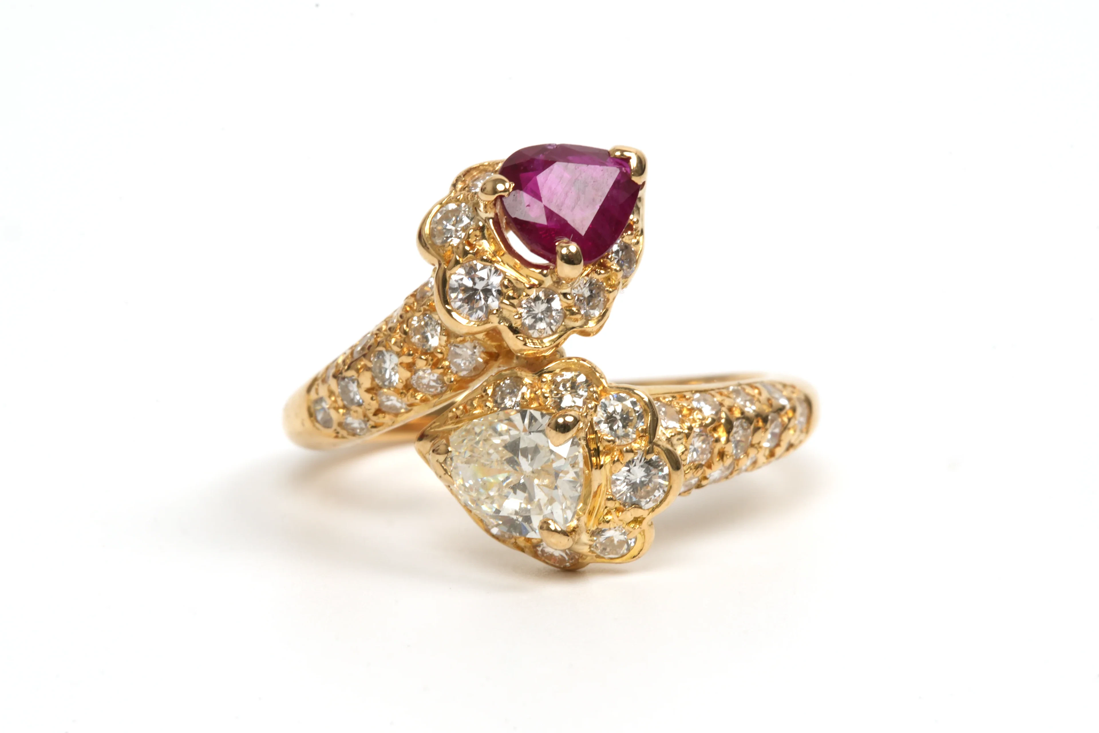 "Toi & Moi" Ring in Yellow Gold, Rubies, and Diamonds