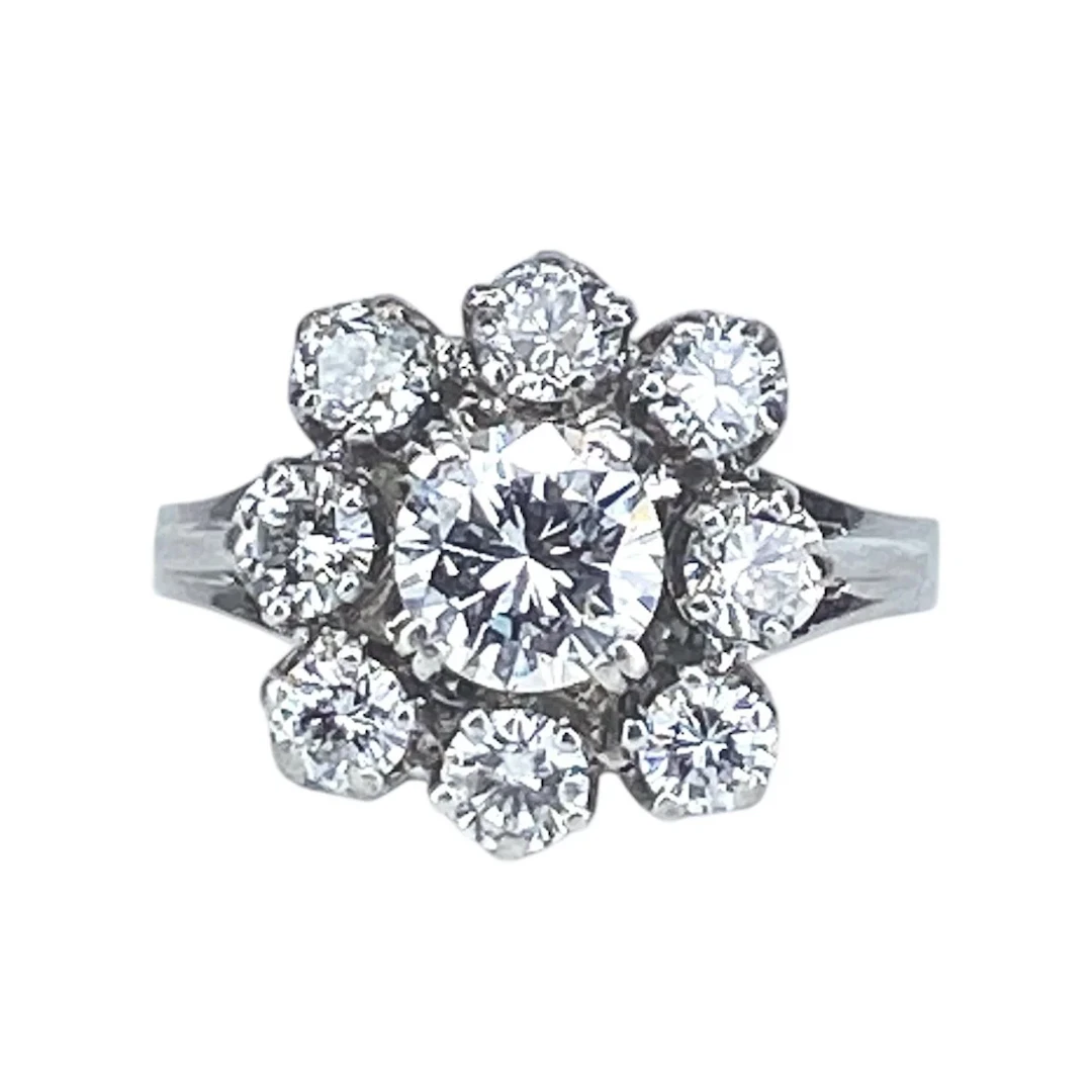 Ring Marguerite in white gold, paltinium and diamonds