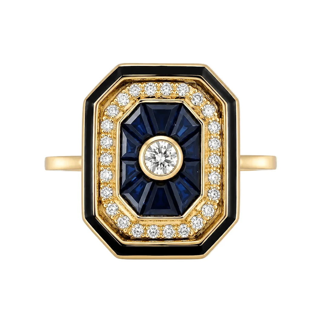 "Entourage" Ring in Yellow Gold, Sapphires, and Diamonds