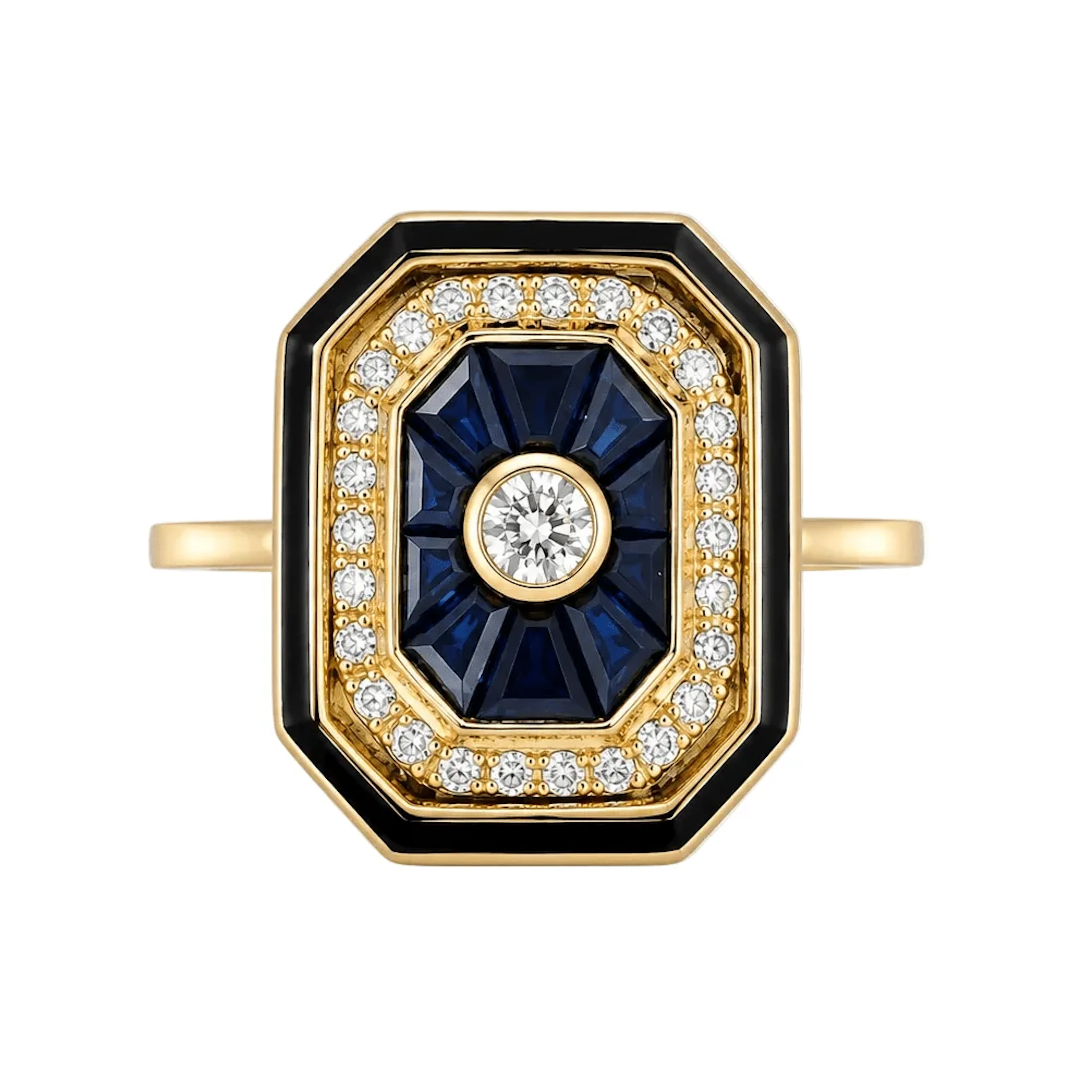 "Entourage" Ring in Yellow Gold, Sapphires, and Diamonds