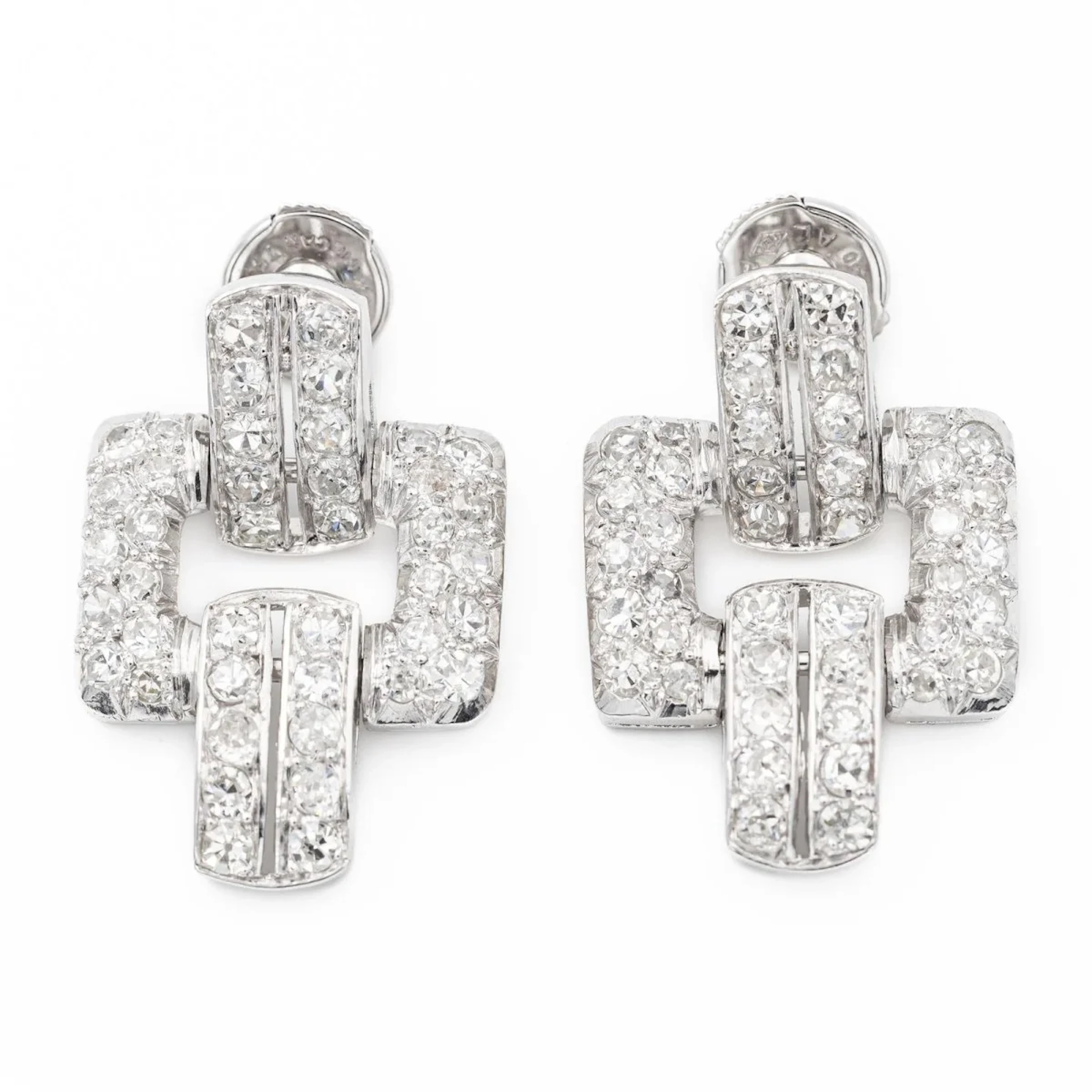 Alpa Art Deco pendant earrings in Platinum, White gold and Diamonds