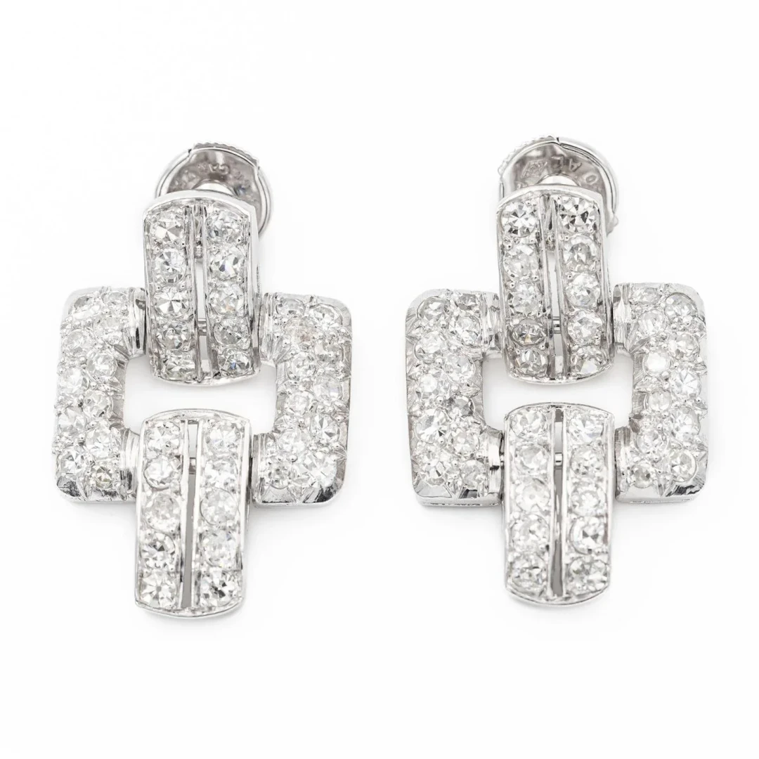 Alpa Art Deco pendant earrings in Platinum, White gold and Diamonds