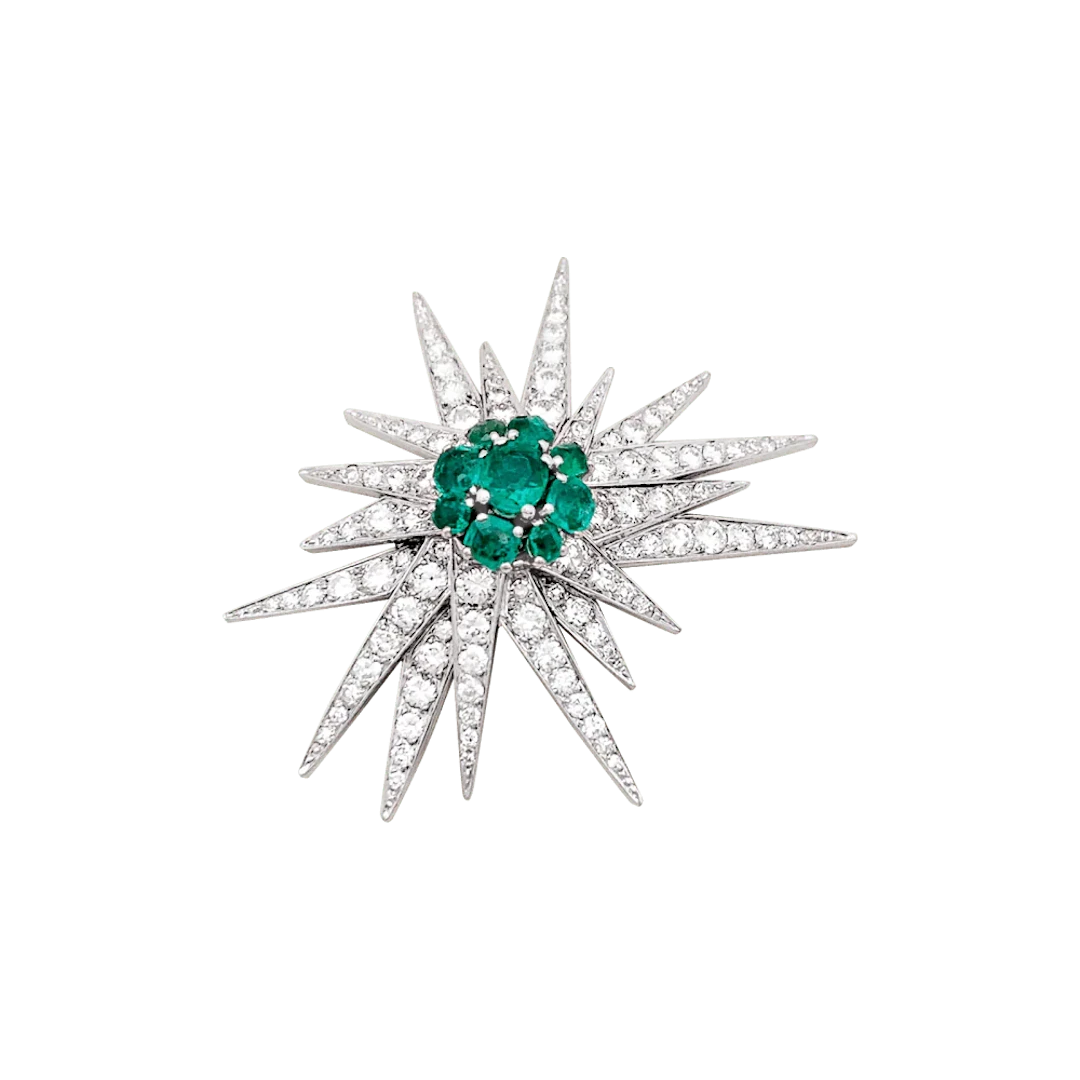 Broche Épingle en or blanc, platine, émeraude et diamants