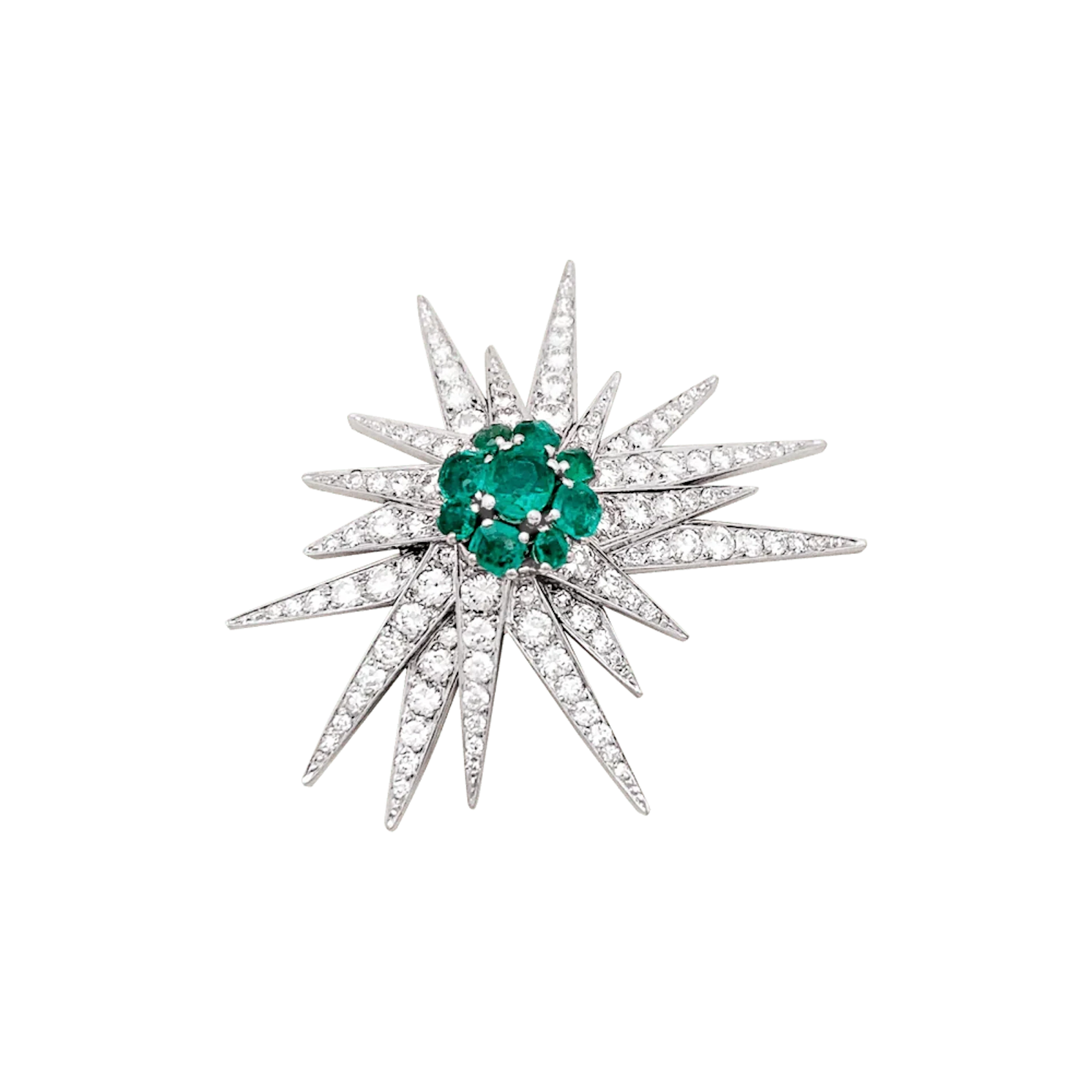 Broche Épingle en or blanc, platine, émeraude et diamants