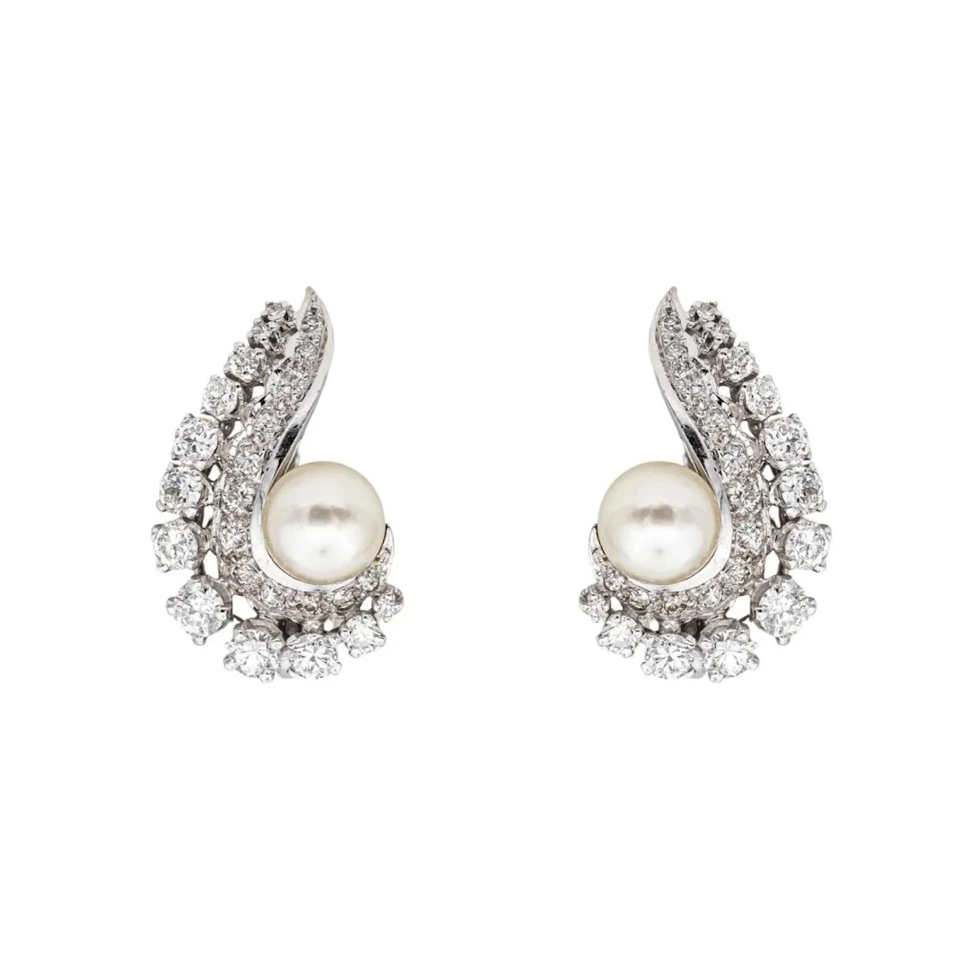 Earrings White gold Pearl