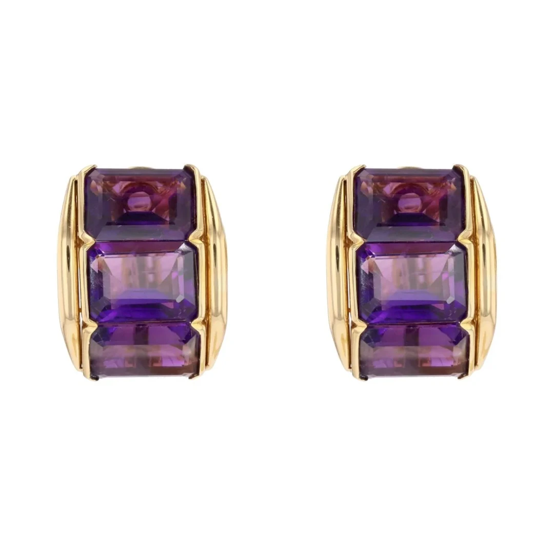 Yellow Gold and Amethyst Clip-On Earrings
