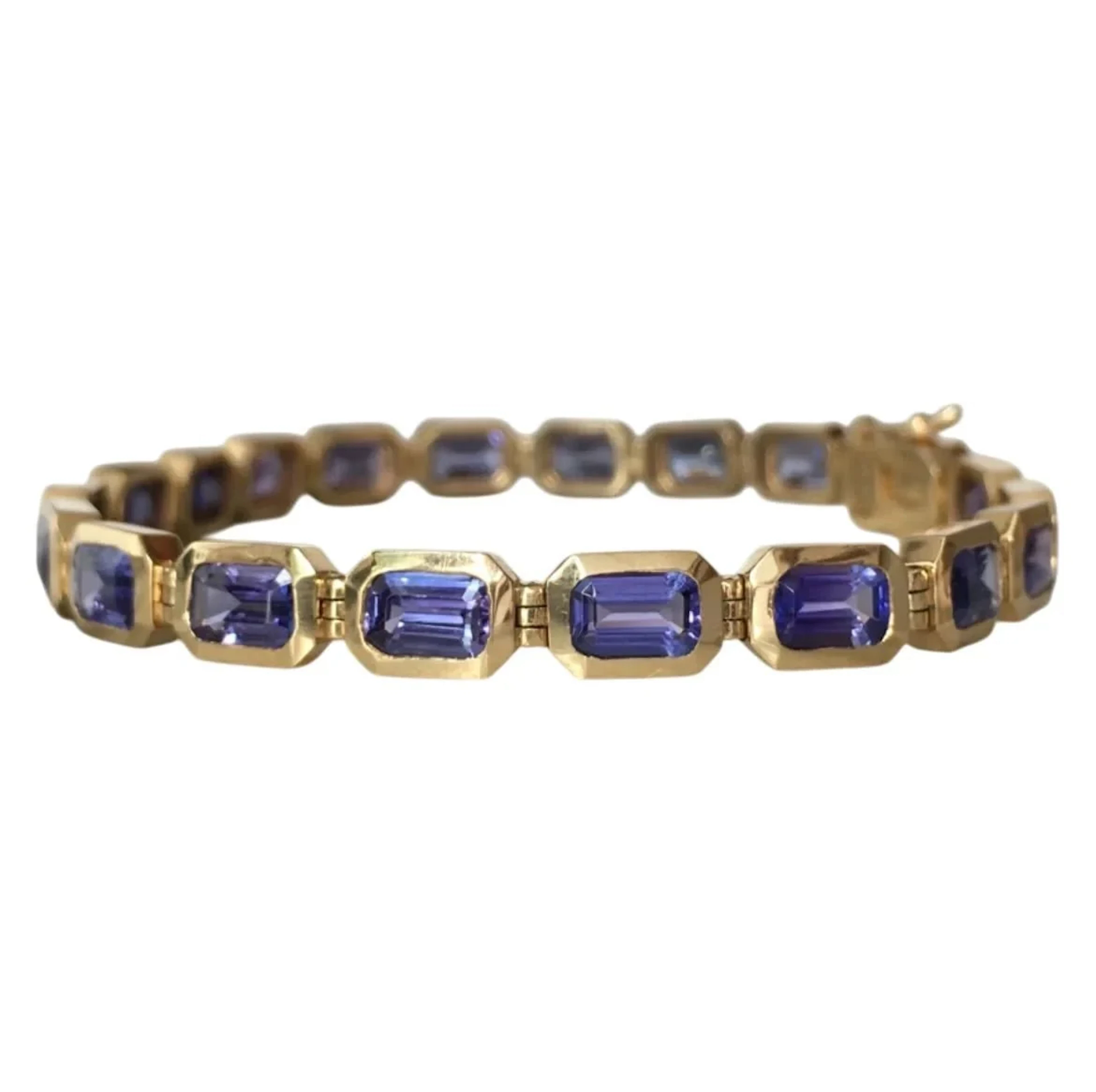"Ligne" Bracelet in Yellow Gold and Tanzanites