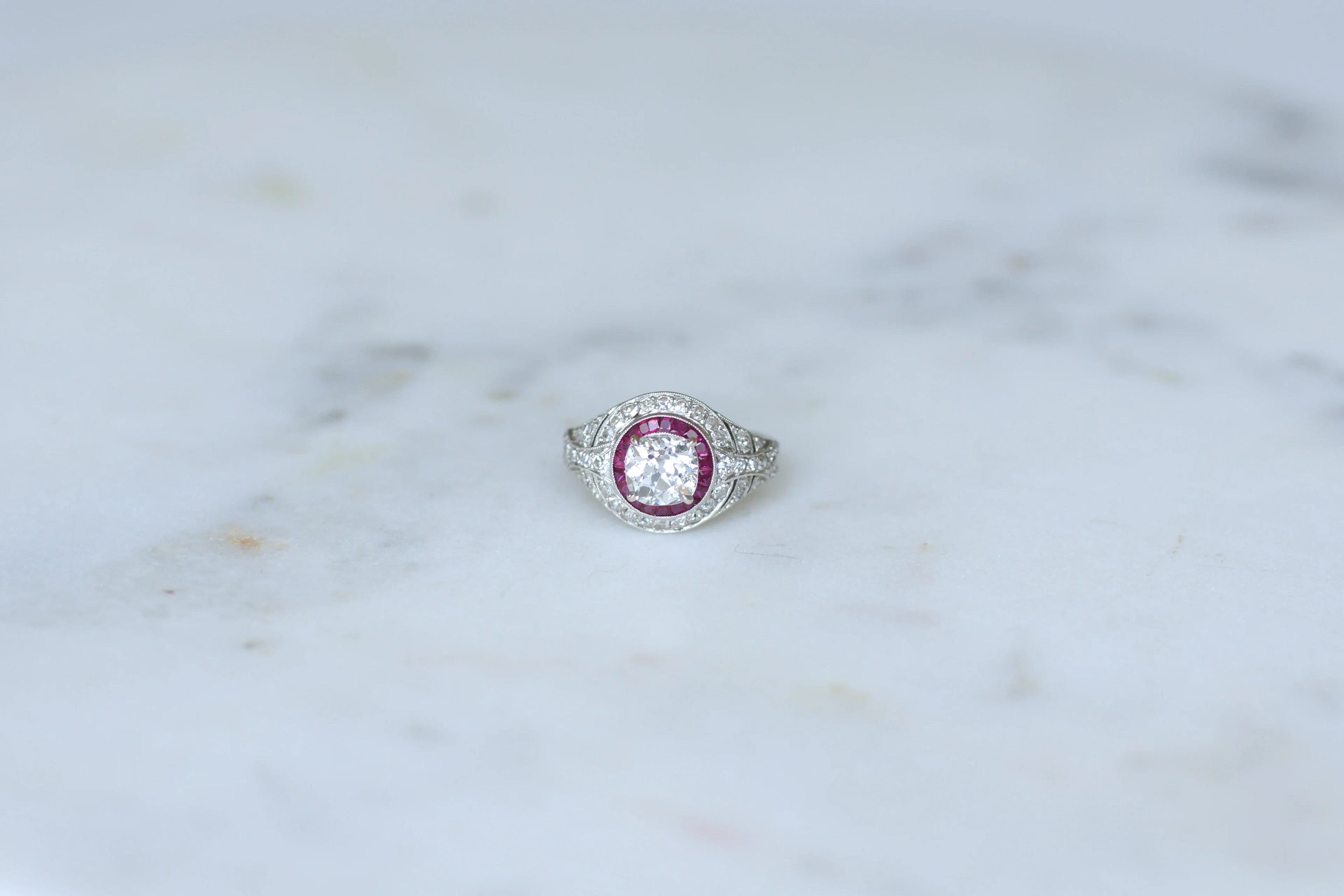 Dôme Ring in Platinum, Ruby, and Diamonds