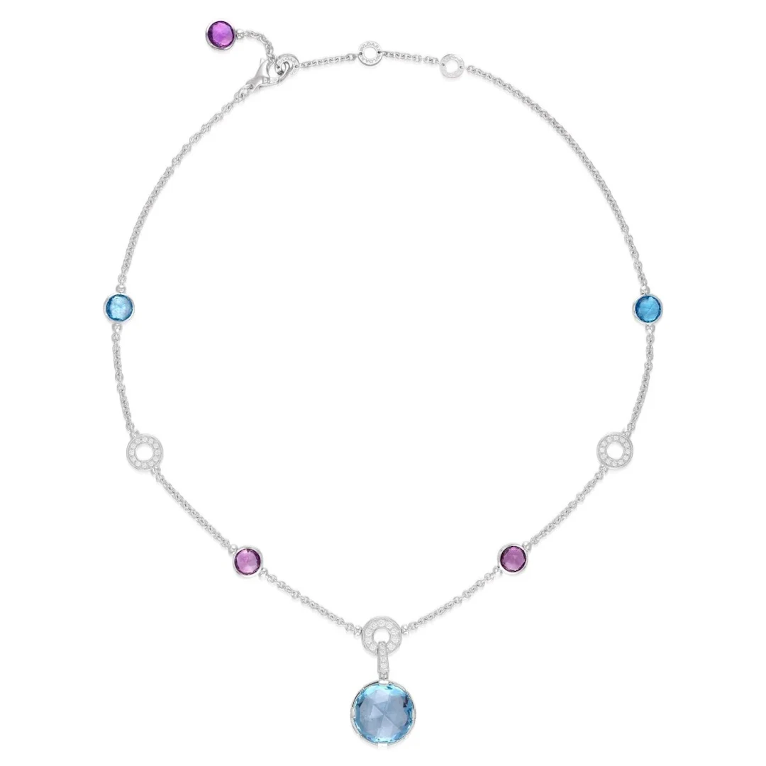 BVLGARI "Parentesi Cocktail" Necklace in white gold, blue topazes
