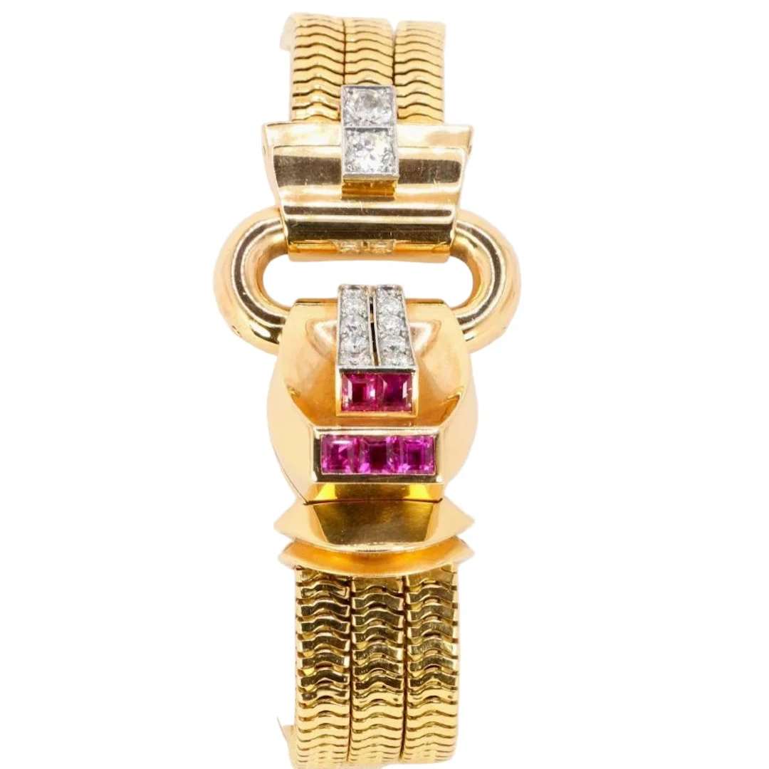 UTI watch in yellow gold, Platinum, Rubies, and Diamonds