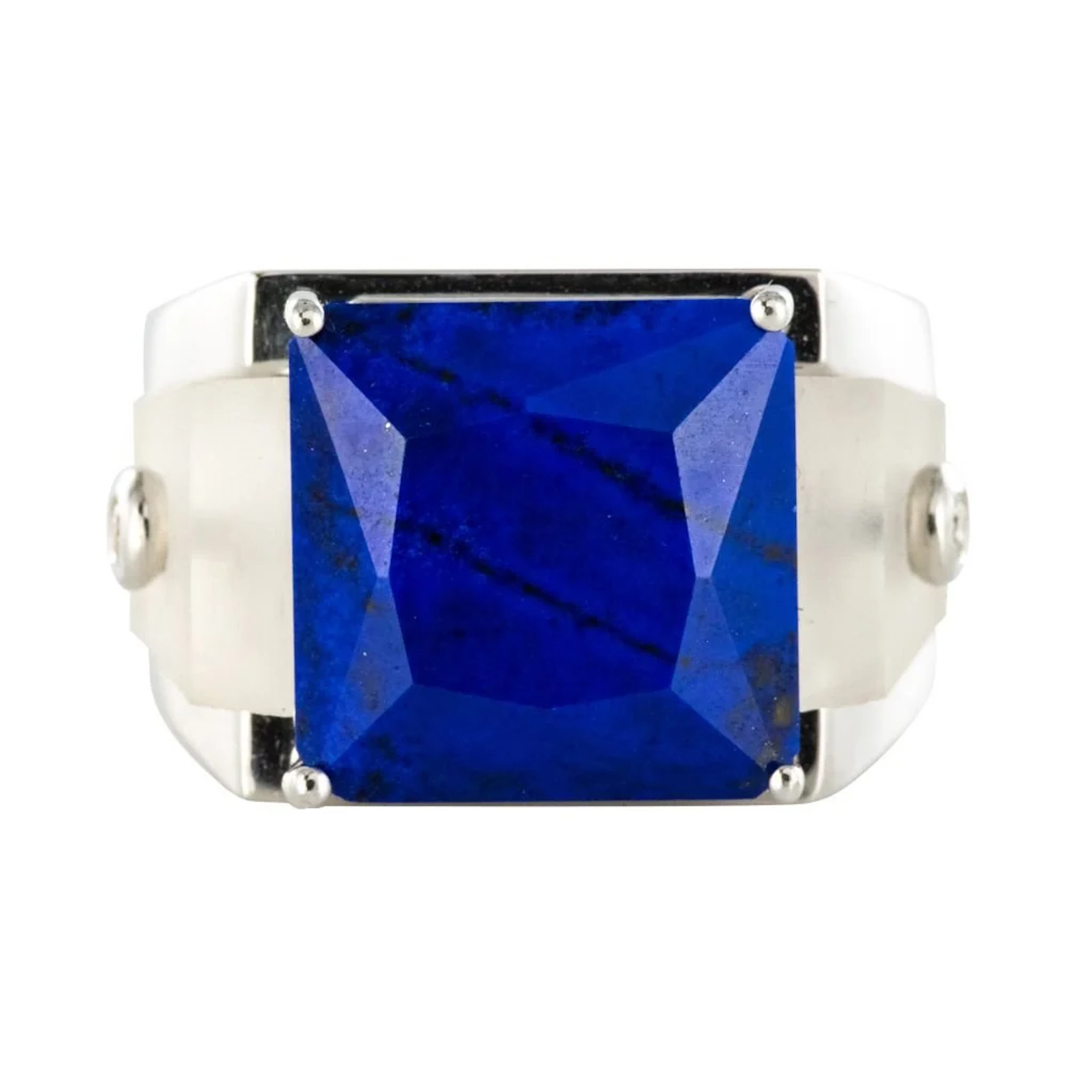 Signet ring in white gold, rock crystal, lapis lazuli and diamonds