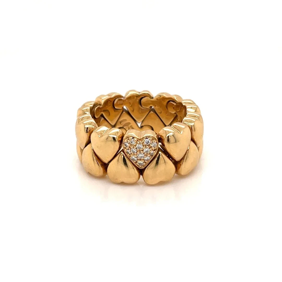 Cartier Diamond Double Hearts Gold Band Ring