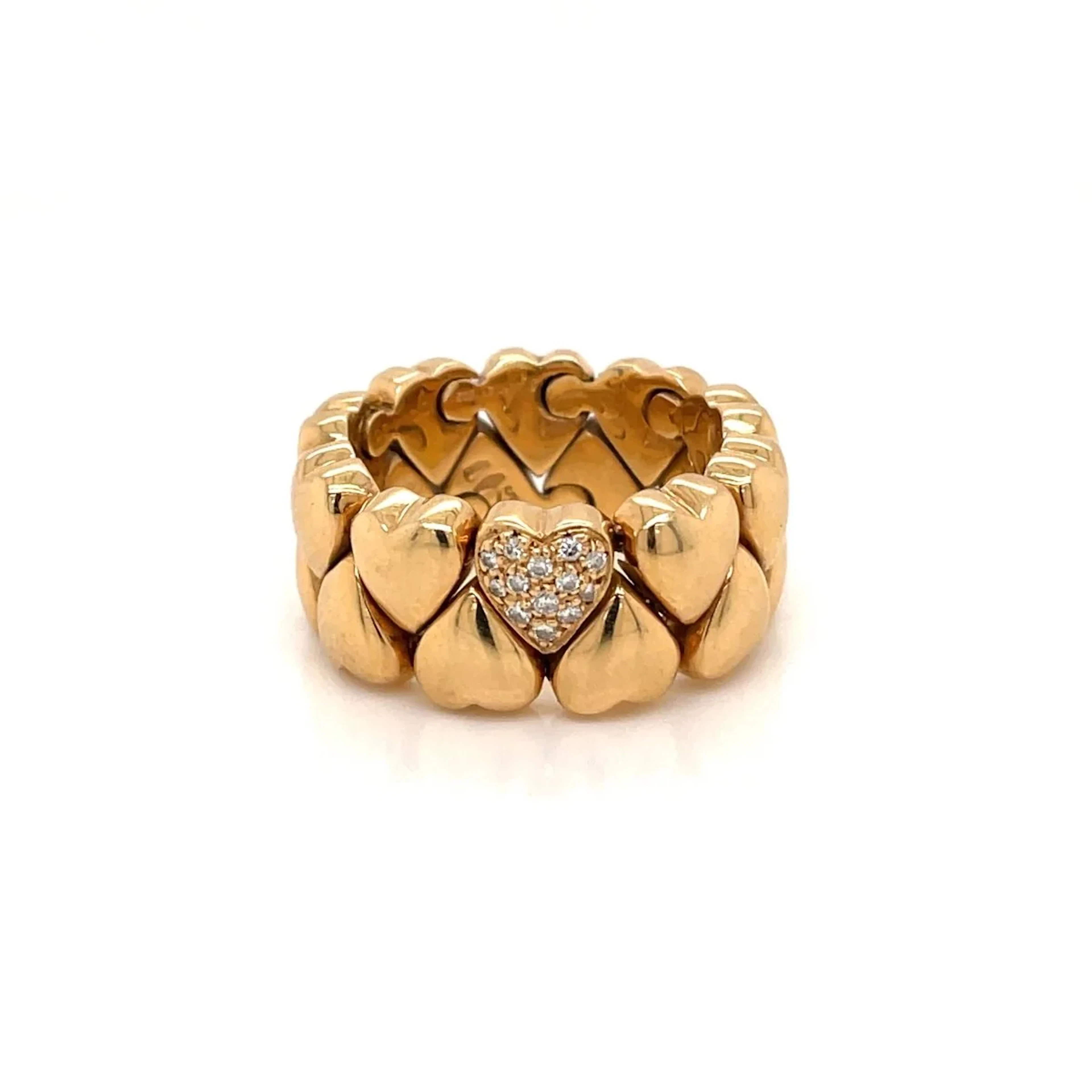 Cartier Diamond Double Hearts Gold Band Ring