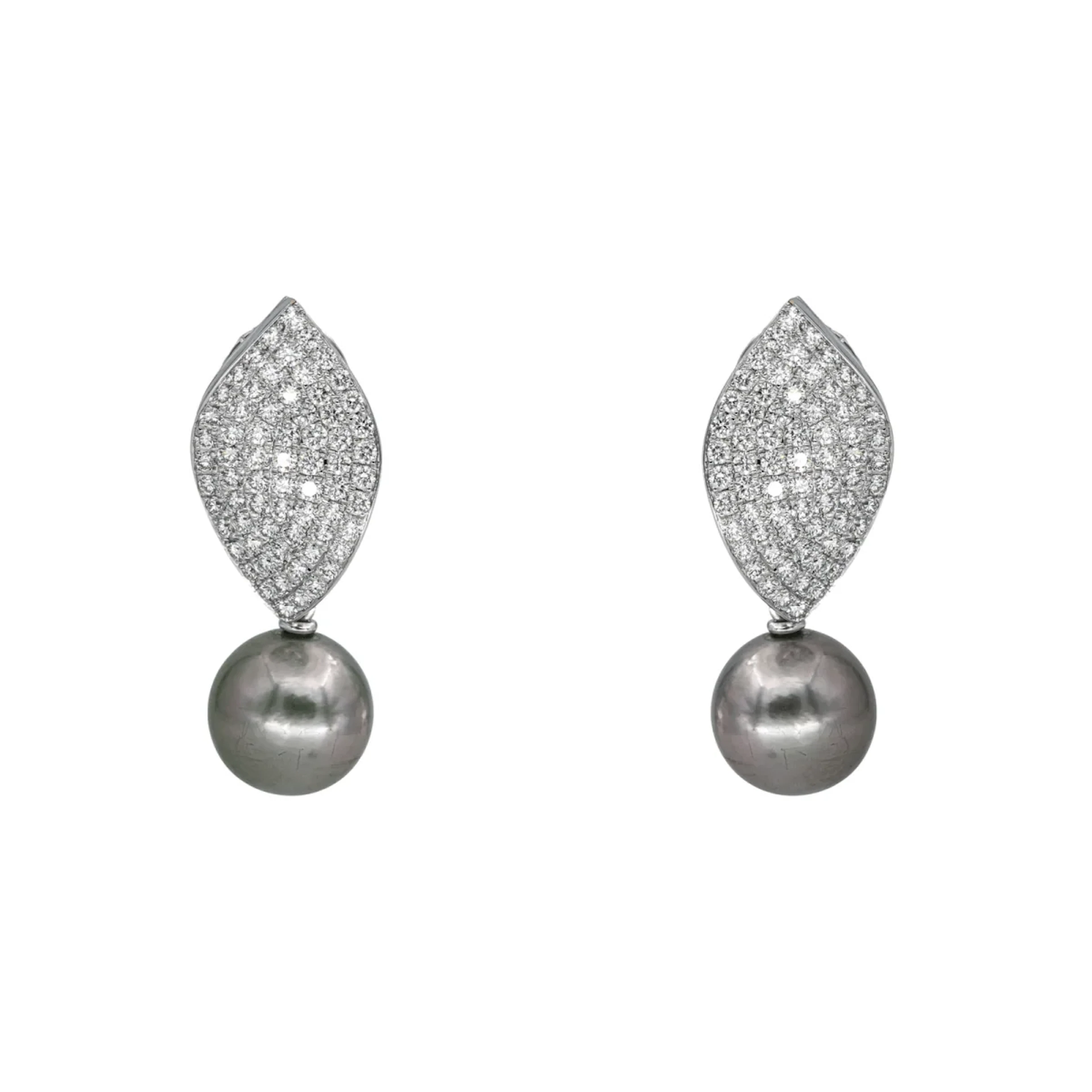 White gold, pearl and diamond drop earrings