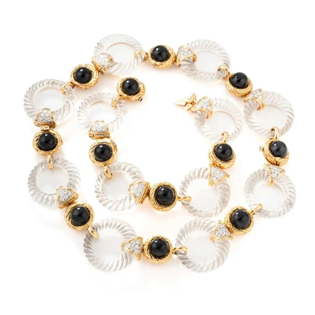 BOUCHERON convertible necklace in yellow gold, onyx, rock crystal and diamonds
