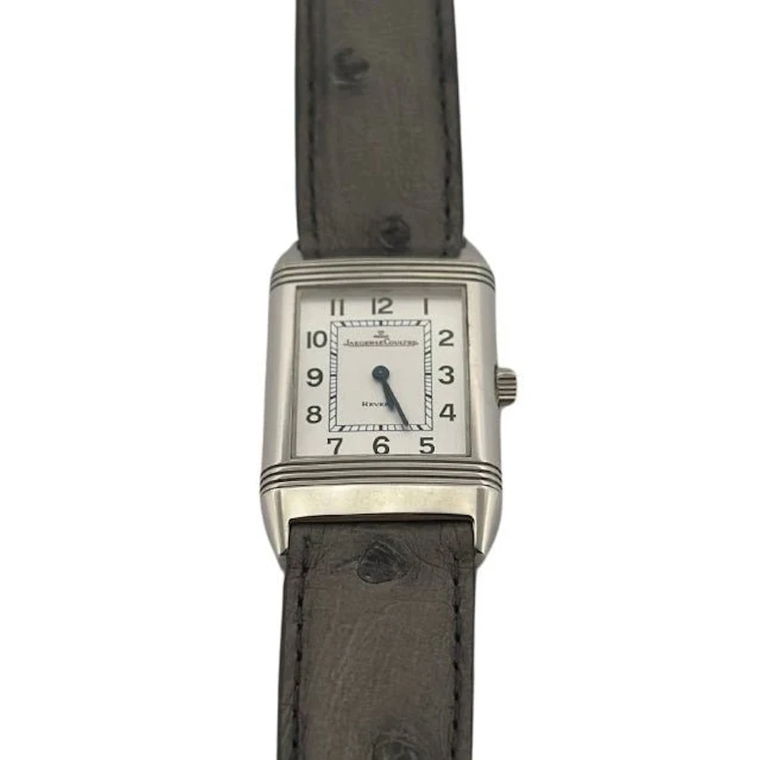 JAEGER-LECOULTRE “Reverso” watch in steel and ostrich leather