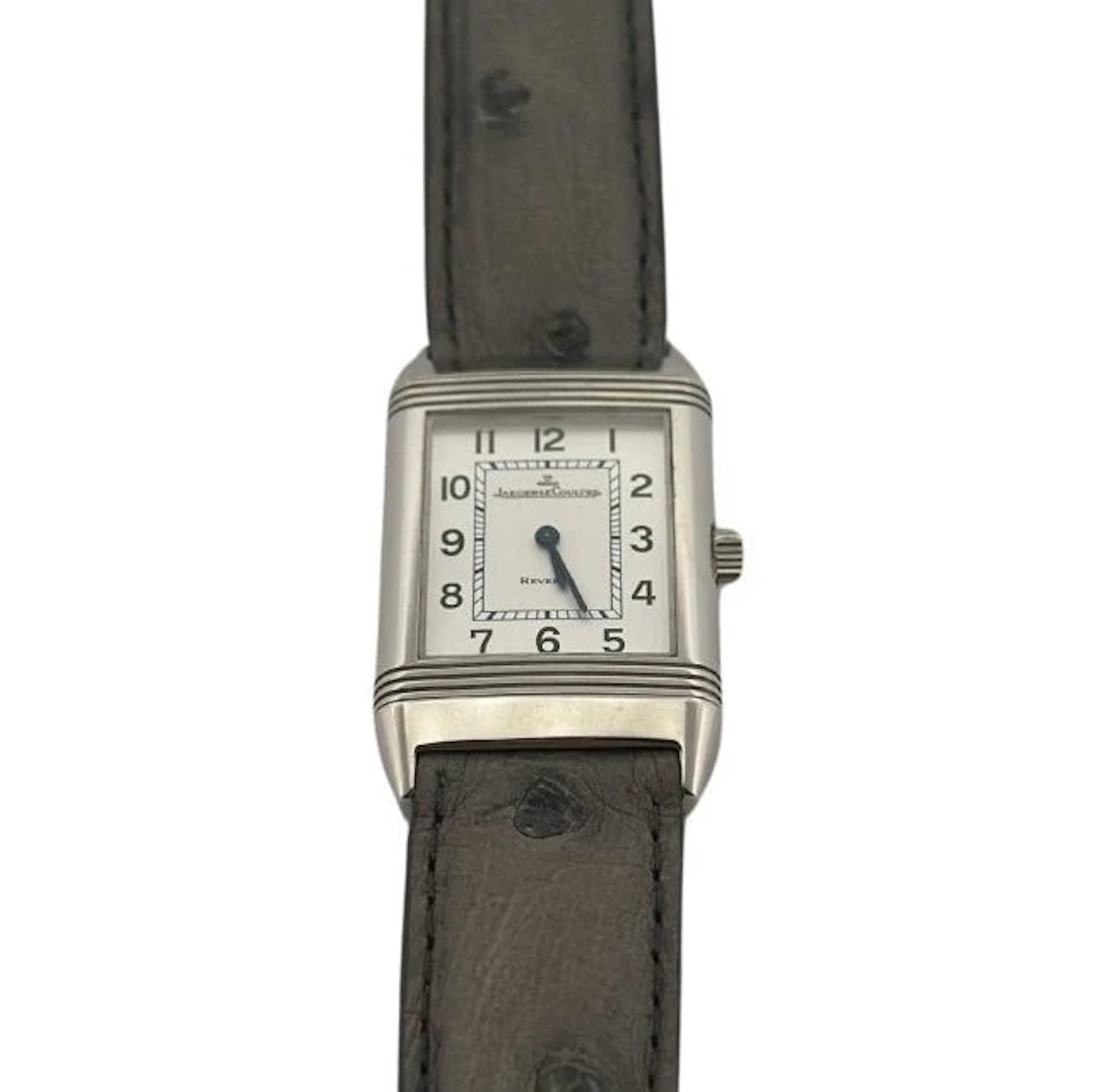 JAEGER-LECOULTRE “Reverso” watch in steel and ostrich leather