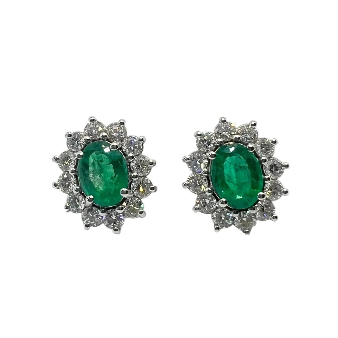 White Gold Earrings with Emeralds and Diamonds