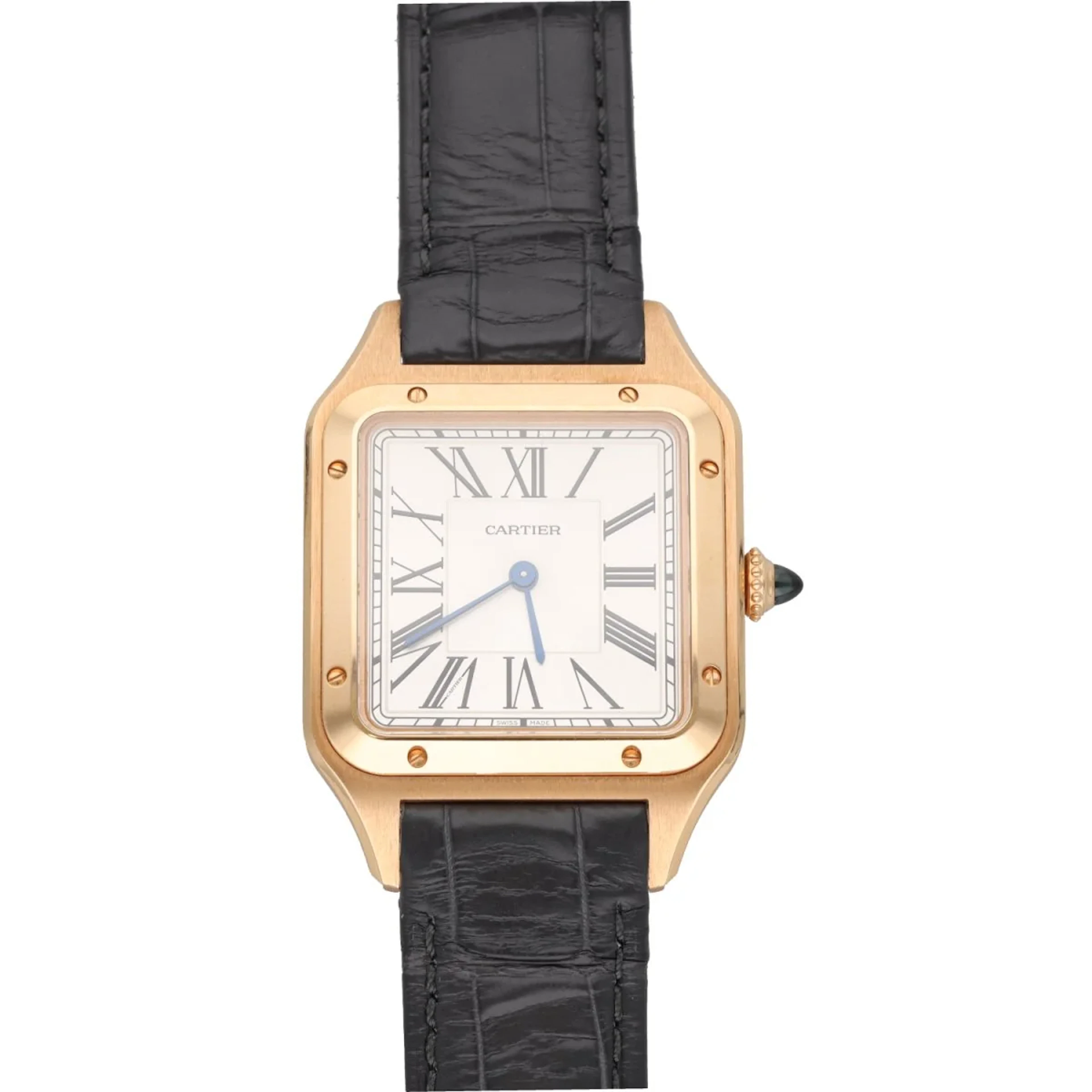 CARTIER "Santos Dumont" GM Watch in Rose gold and Leather