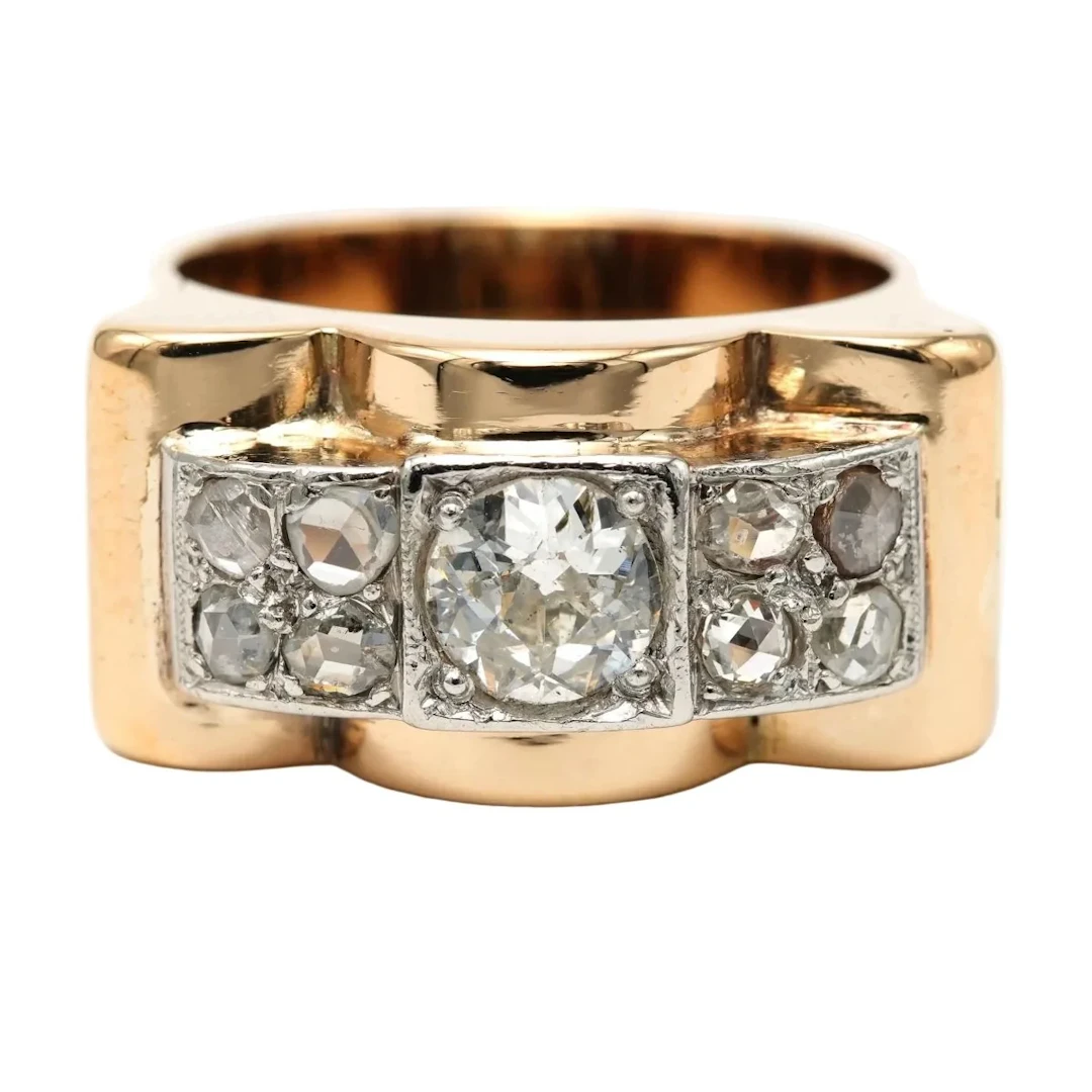 Tank Ring in White gold, Yellow gold and Diamonds