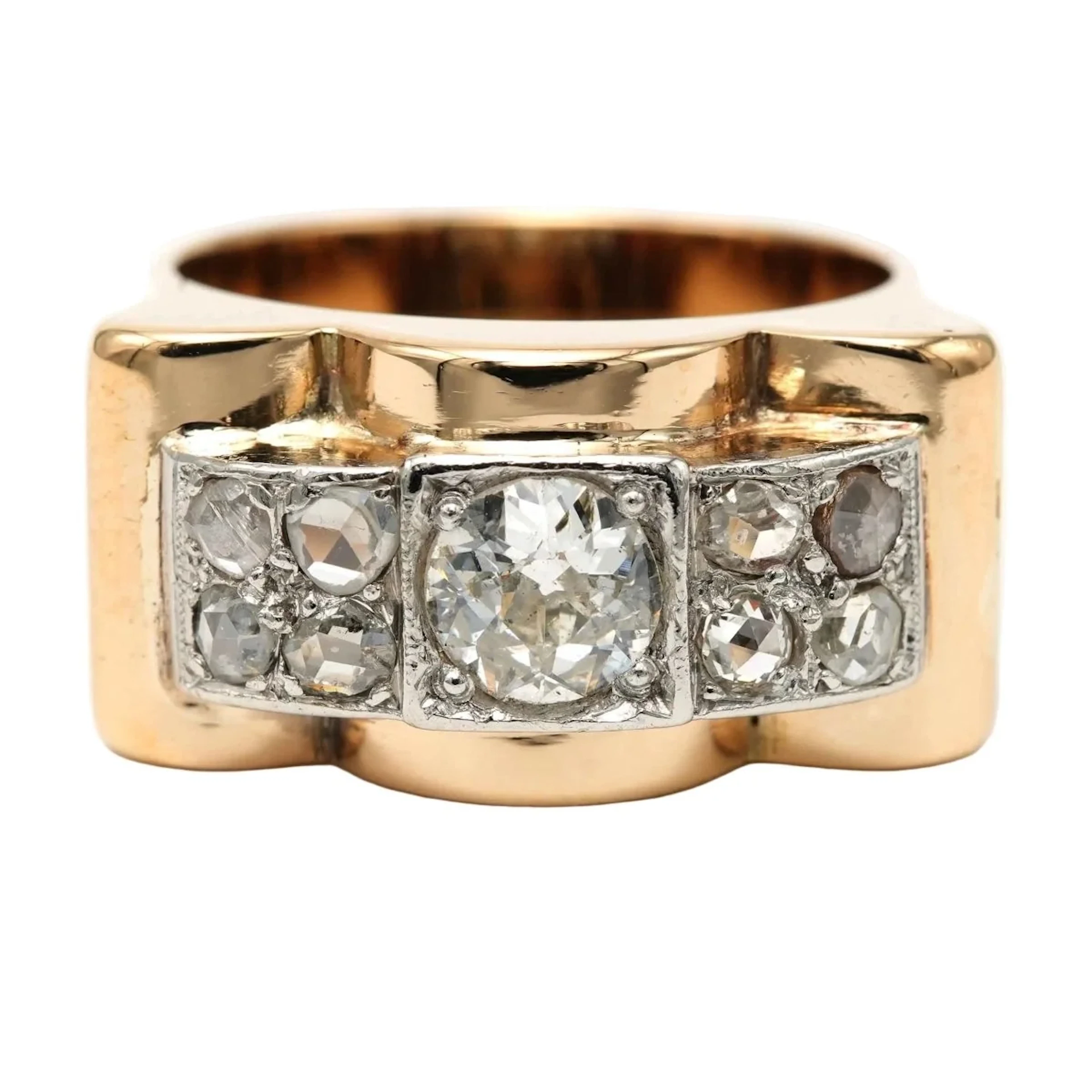 Tank Ring in White gold, Yellow gold and Diamonds