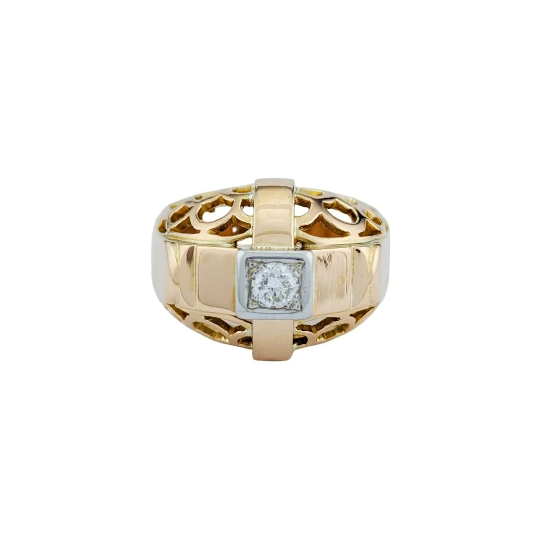 Openwork tank ring in yellow gold with diamonds