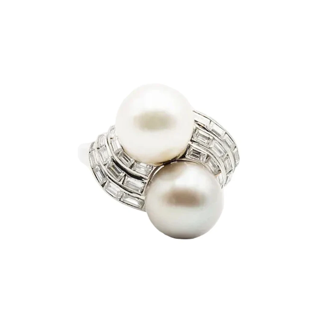 Ring Toi & Moi in paltinium, pearls and diamonds