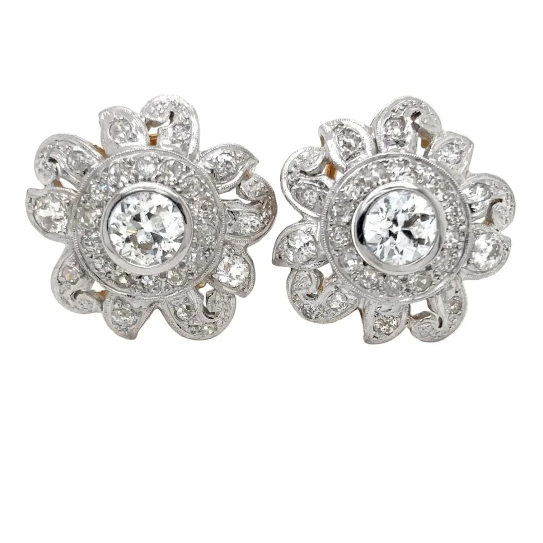 Clip-on earrings in white gold, yellow gold, and diamonds