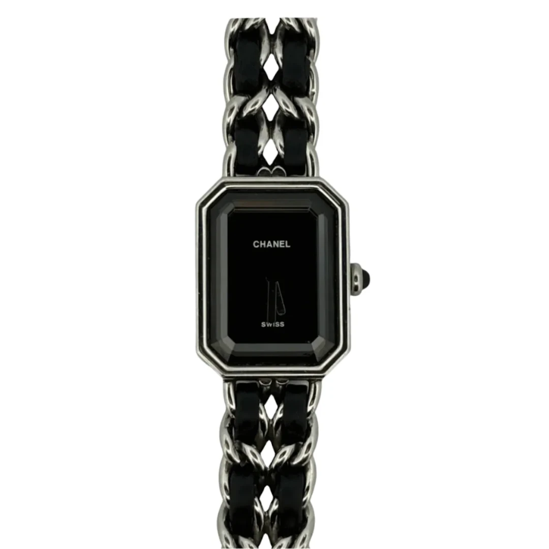 CHANEL “Première” Quartz watch in steel and black leather