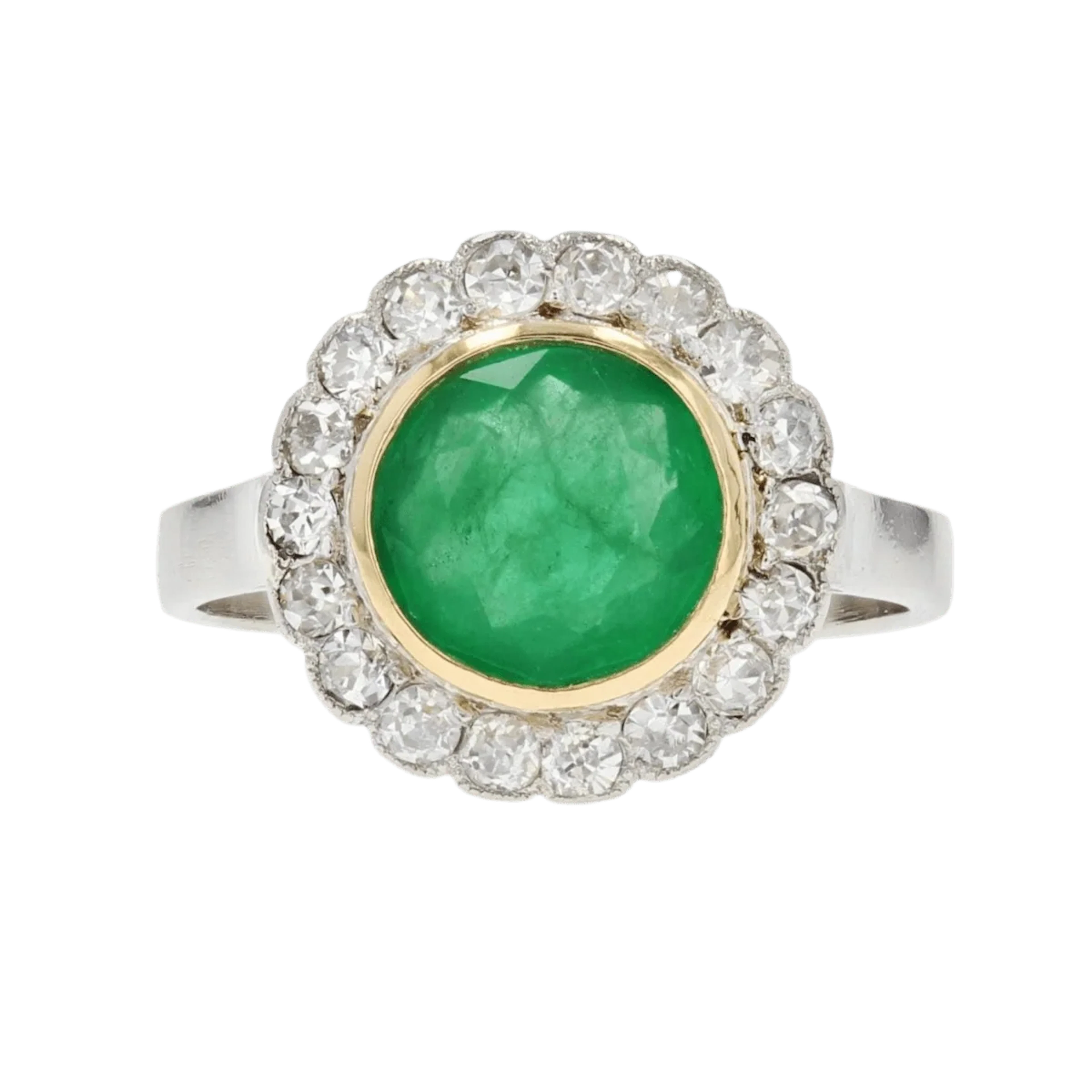 Ring Surroundings in yellow gold, paltinium, emerald and diamonds