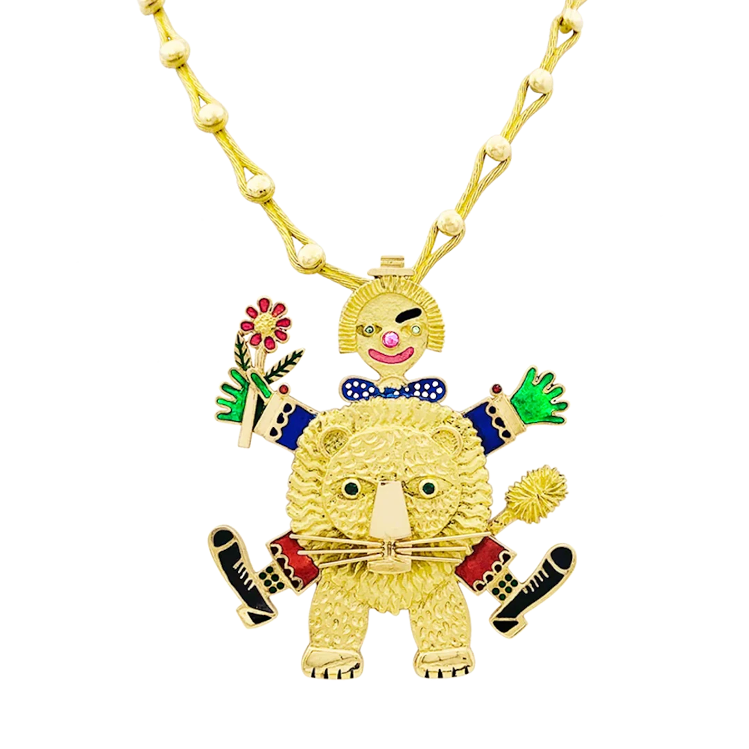 Necklace HENRI HECHT MAÏK "The clown and the lion" pendant in yellow