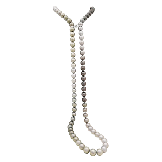 Collier Sautoir en or blanc, perles et diamants