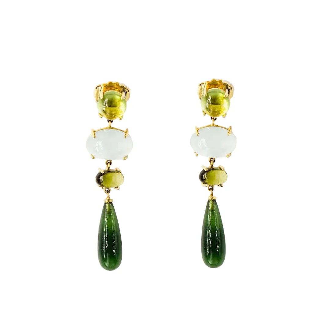 OLE LYNGGAARD "Aqua Lotus" Dangle Earrings in yellow gold with aquamarine