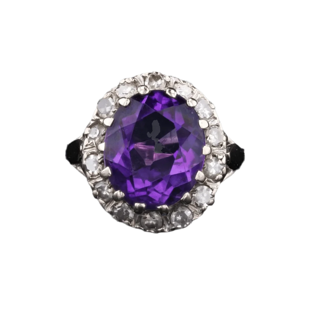 Pompadour ring in white gold, amethyst and diamonds