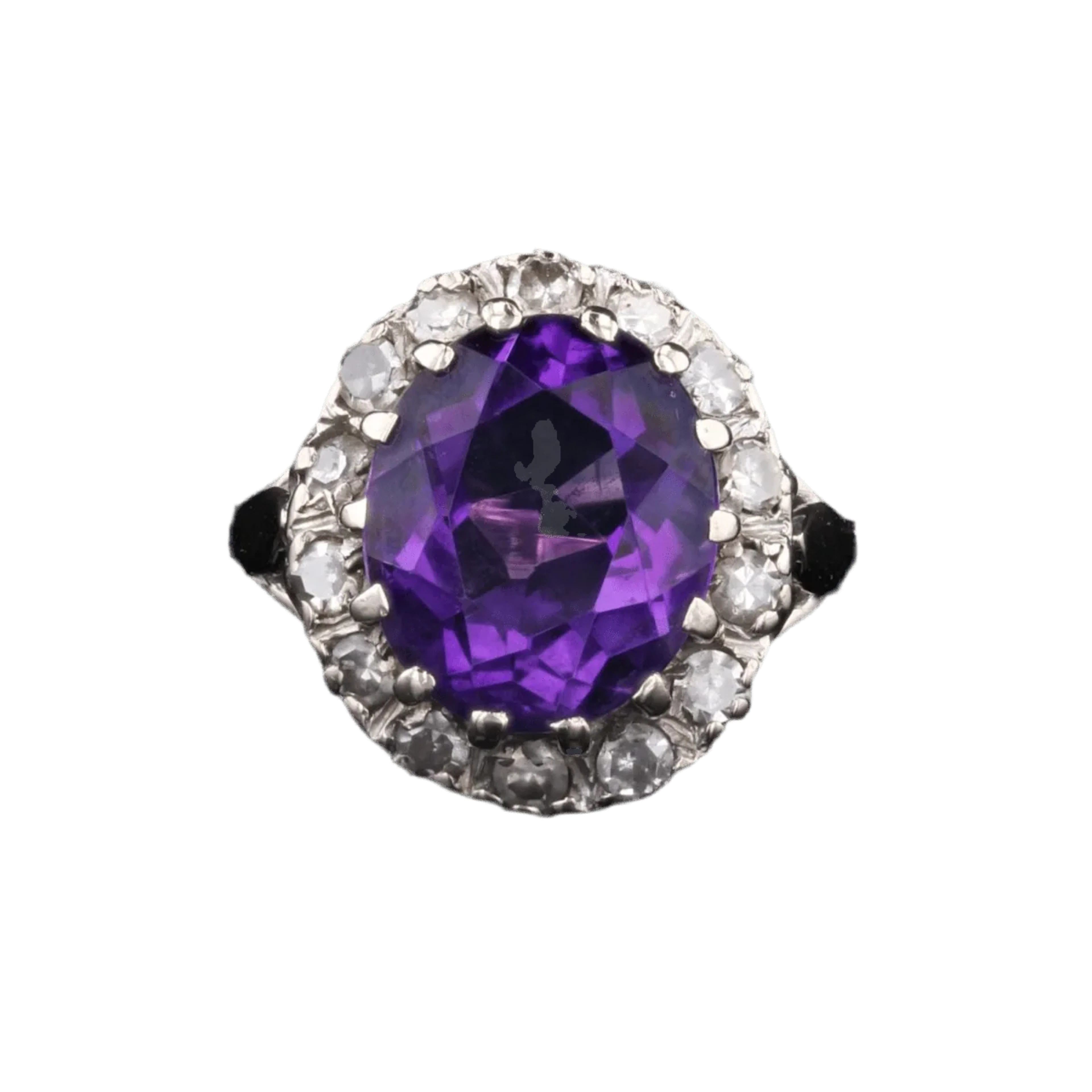 Pompadour ring in white gold, amethyst and diamonds