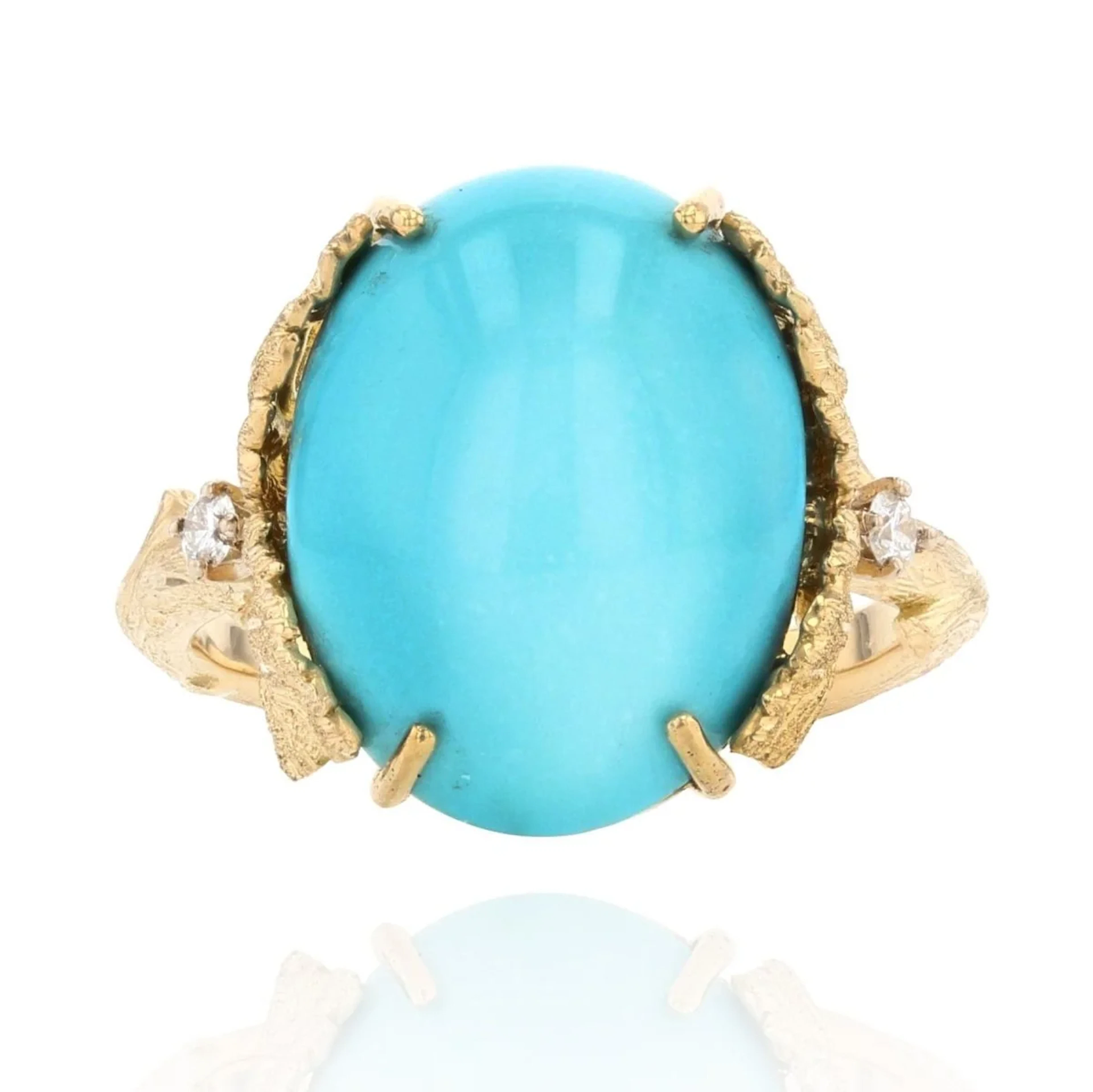 Cocktail ring in yellow gold, turquoise and diamonds