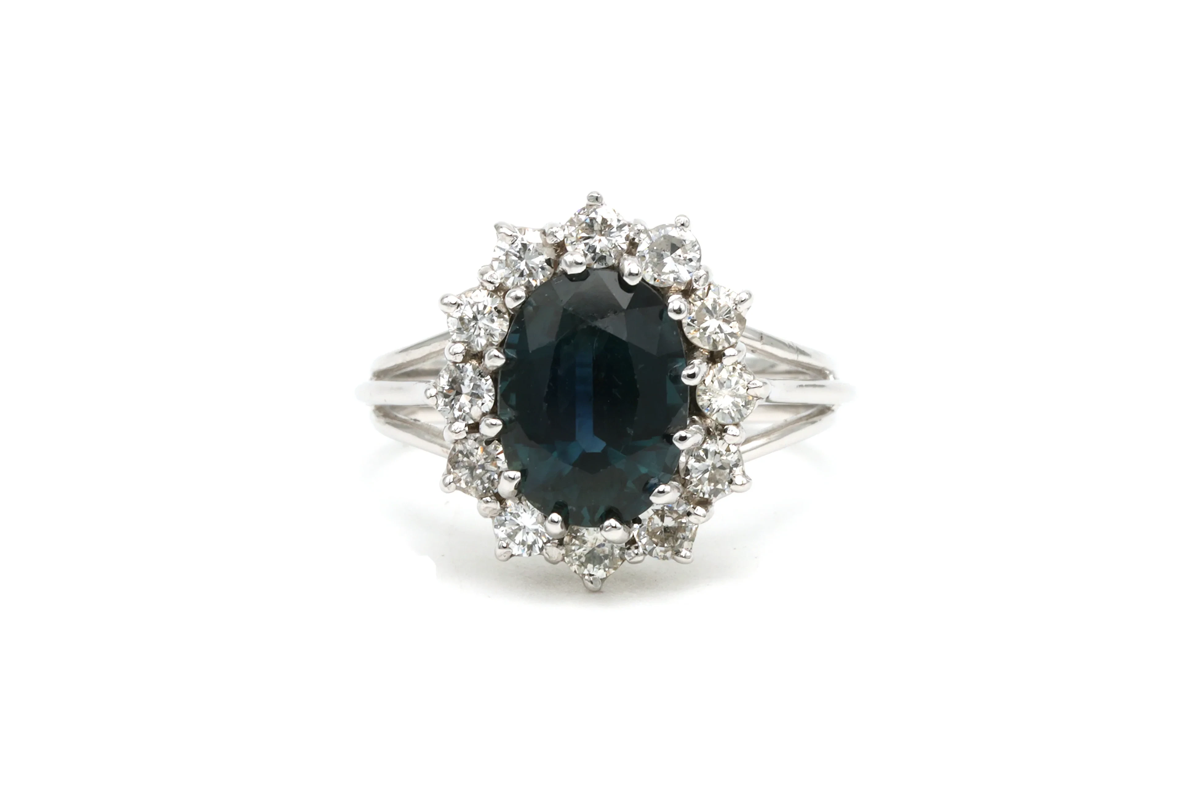 "Entourage" Ring in White Gold, Sapphires, and Diamonds