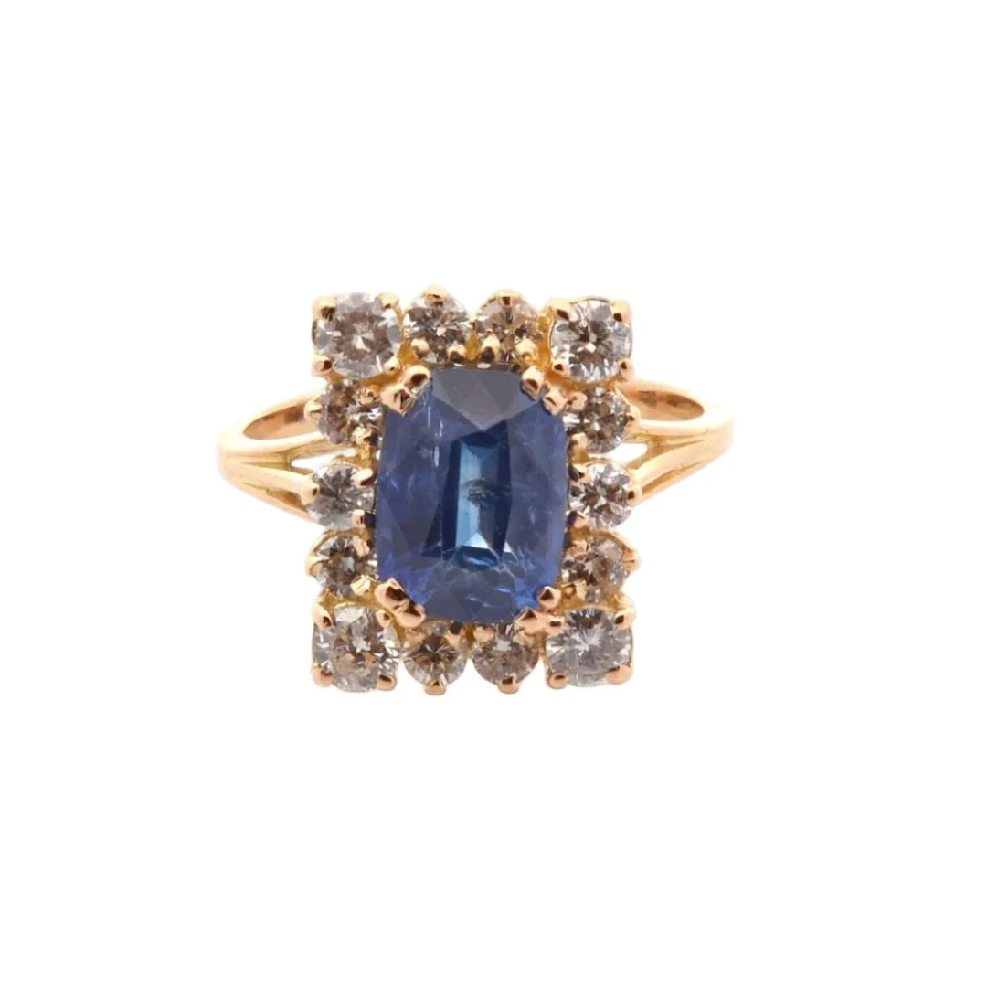 Ring Surroundings in yellow gold, sapphire and diamonds