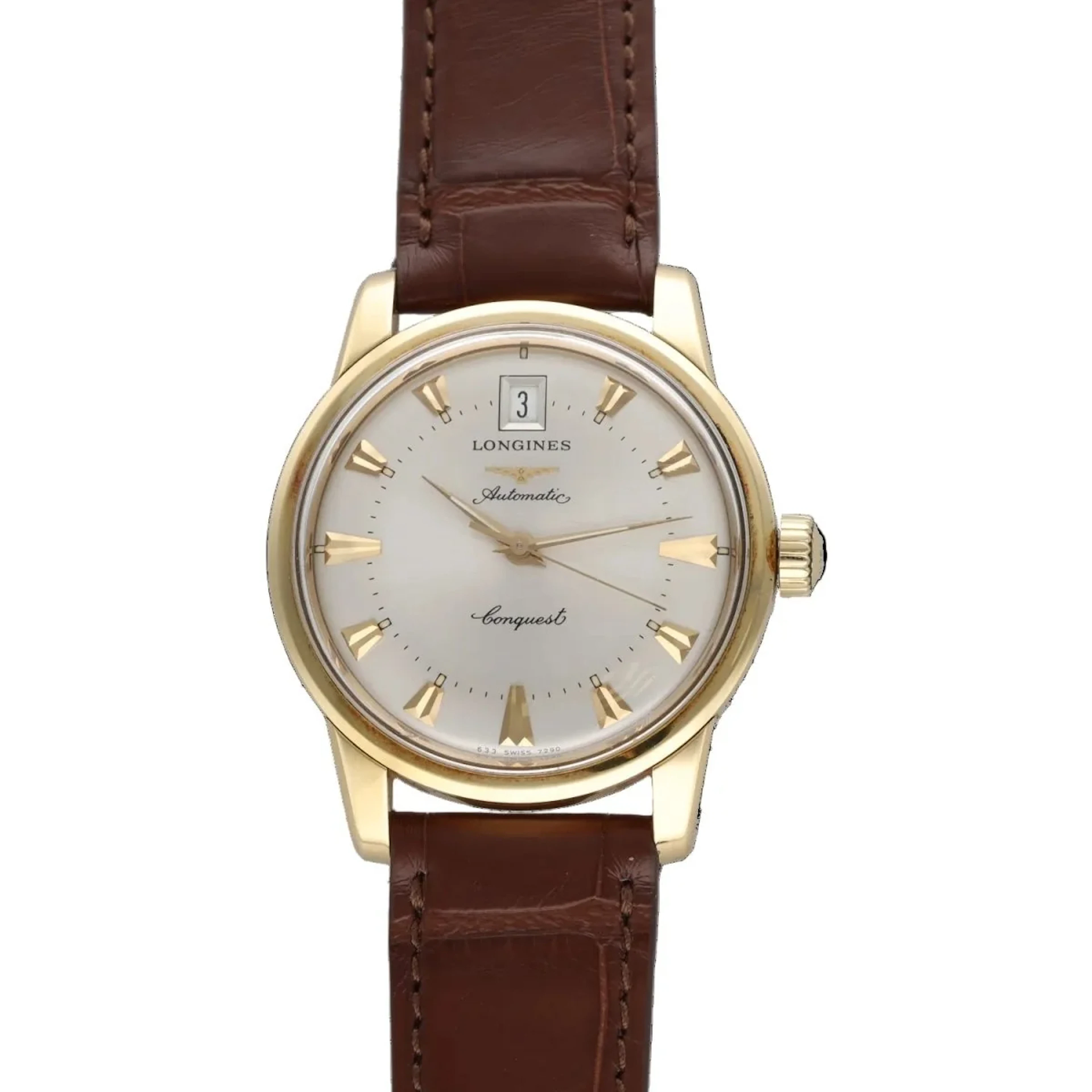 LONGINES "Conquest Heritage" Watch in Yellow gold and Leather