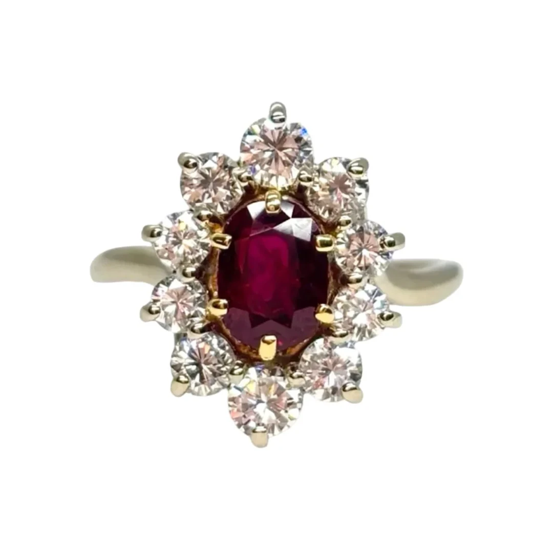 Marguerite Ring in White Gold, Ruby, and Diamonds