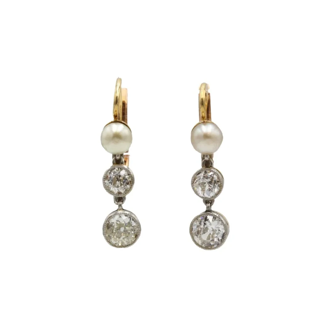 Earrings Sleepers in rose gold, pearls and diamonds