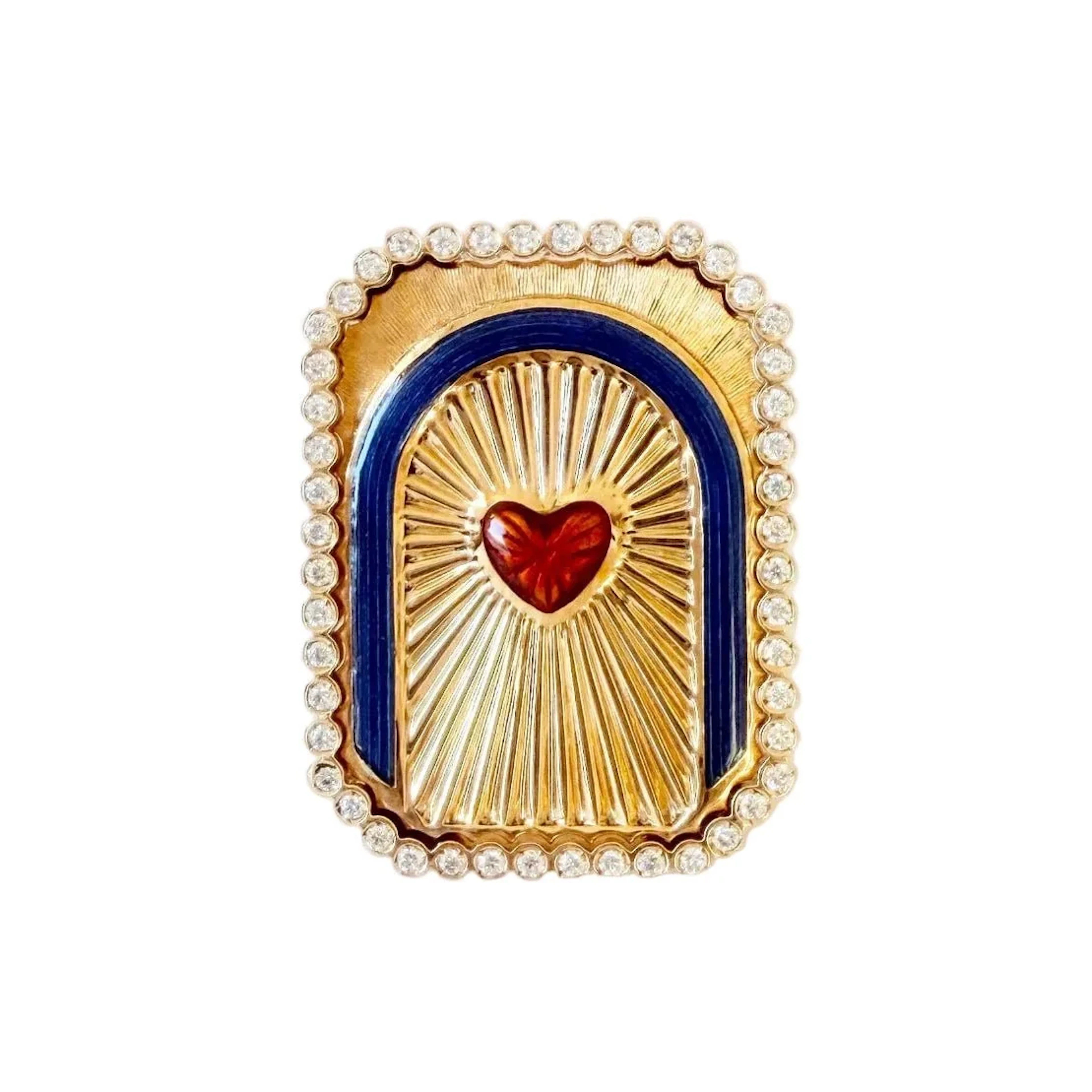 MARIE LICHTENBERG "Heart Mini Scap" Signet ring in yellow gold, Enamel