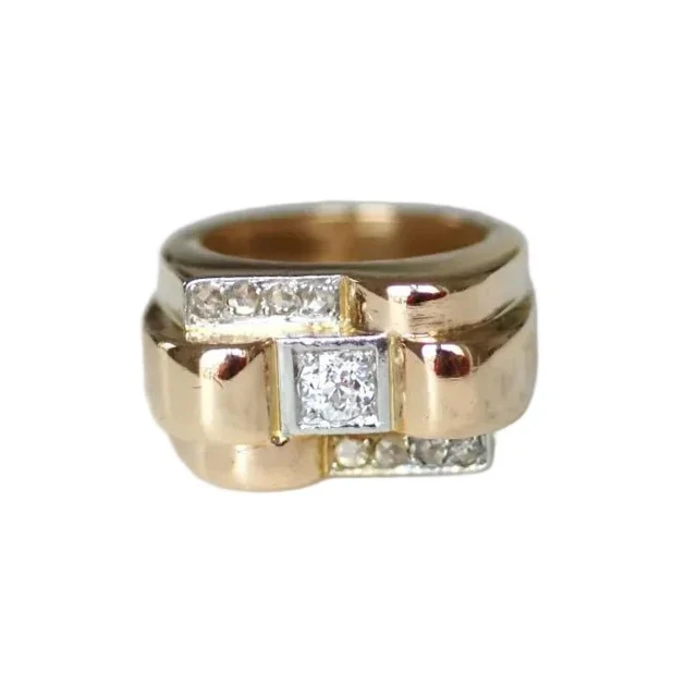 Bague Tank en or rose, platine et diamants