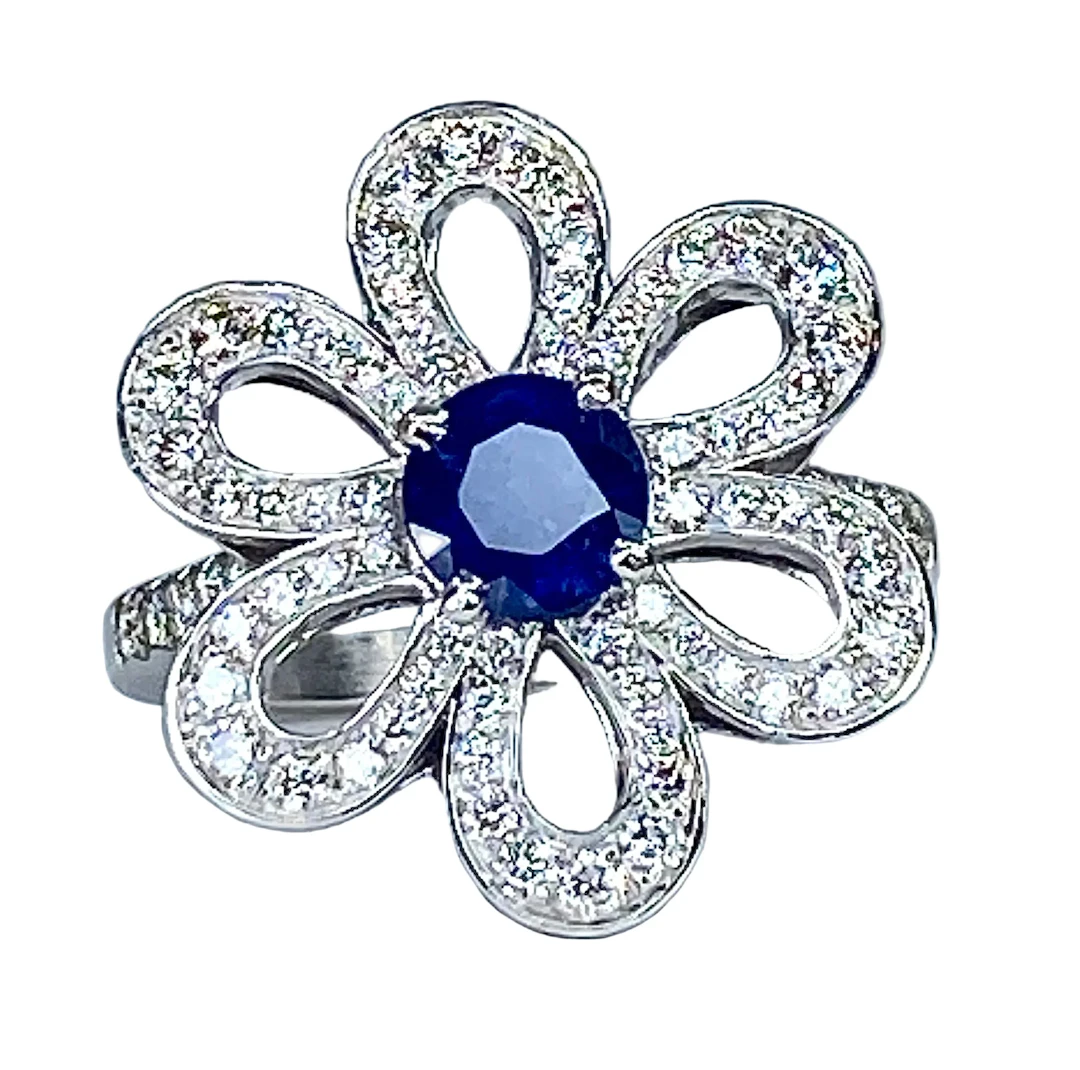 Ring Marguerite in white gold, sapphire and diamonds