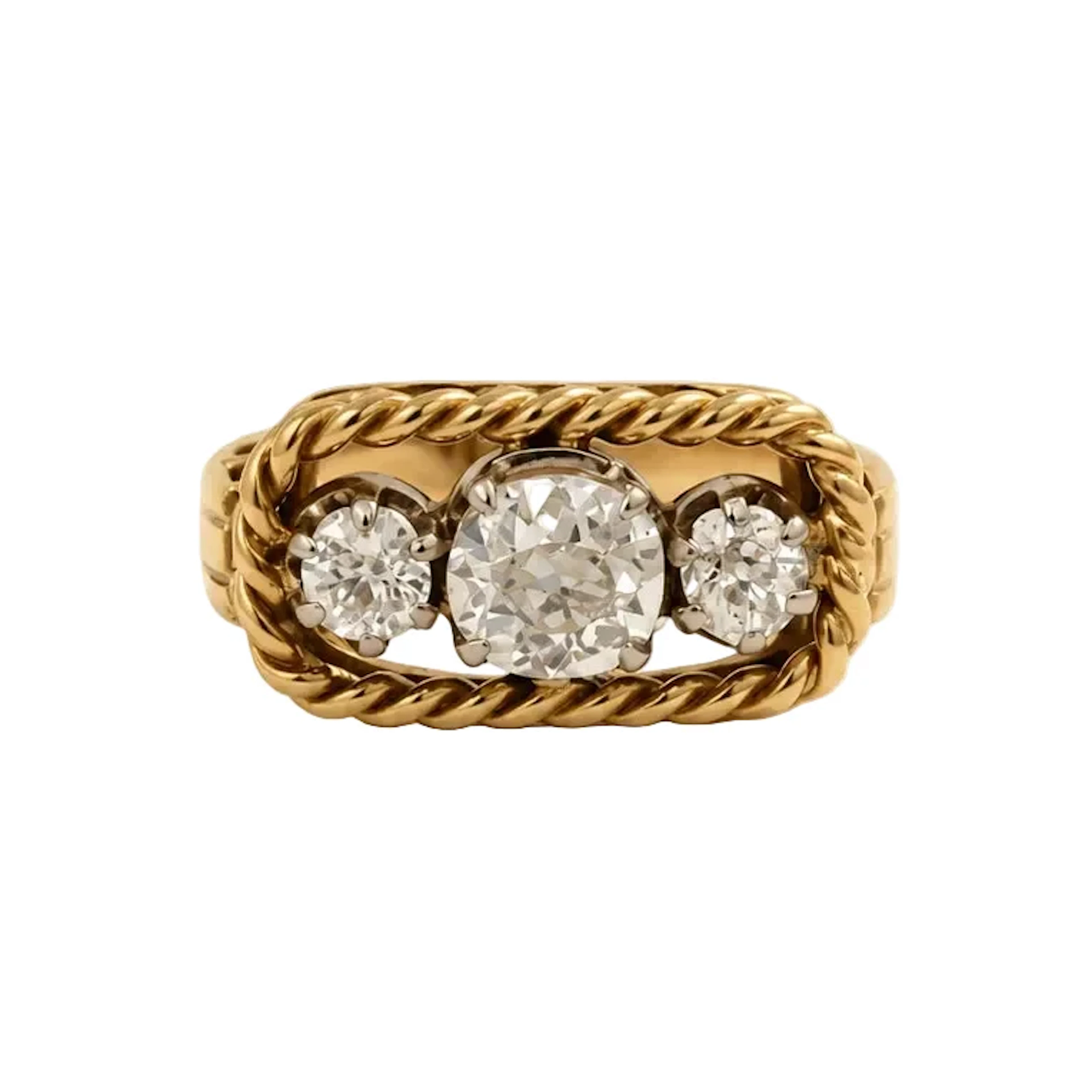 Trilogy Ring in Yellow Gold and Diamonds
